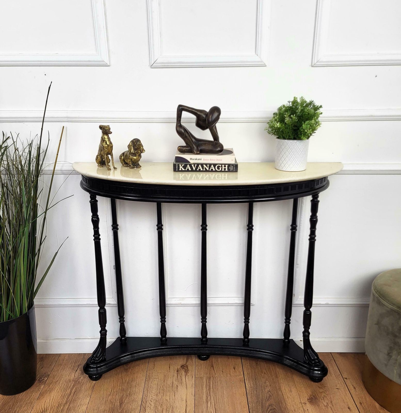 1950s Midcentury Italian Wood Brass Wall Console Table With Marble Top photo furniture