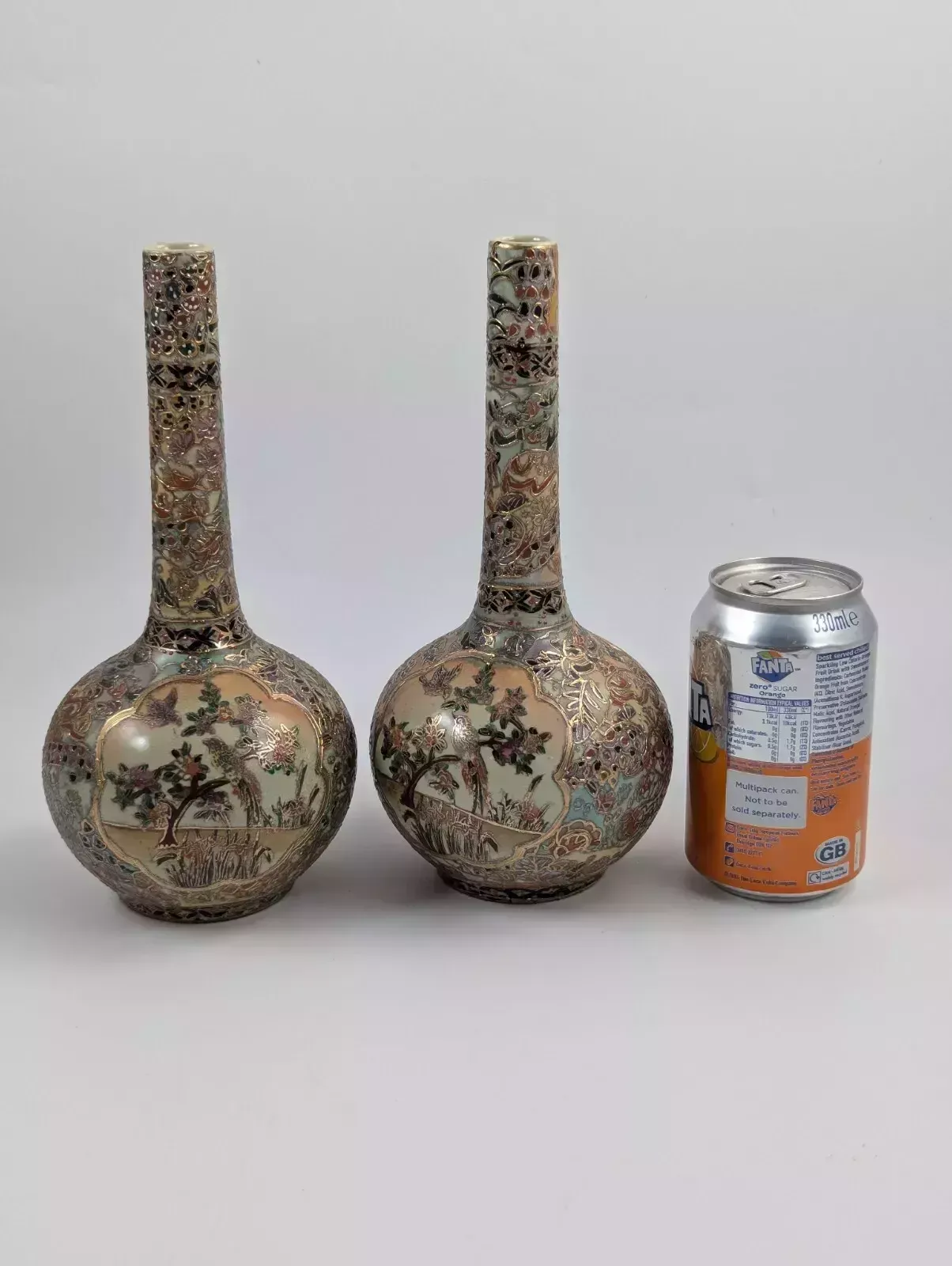 Home Decor Antique Handpainted Bud Vases, Satsuma, Signed By Gyokushū, Meiji Period photo