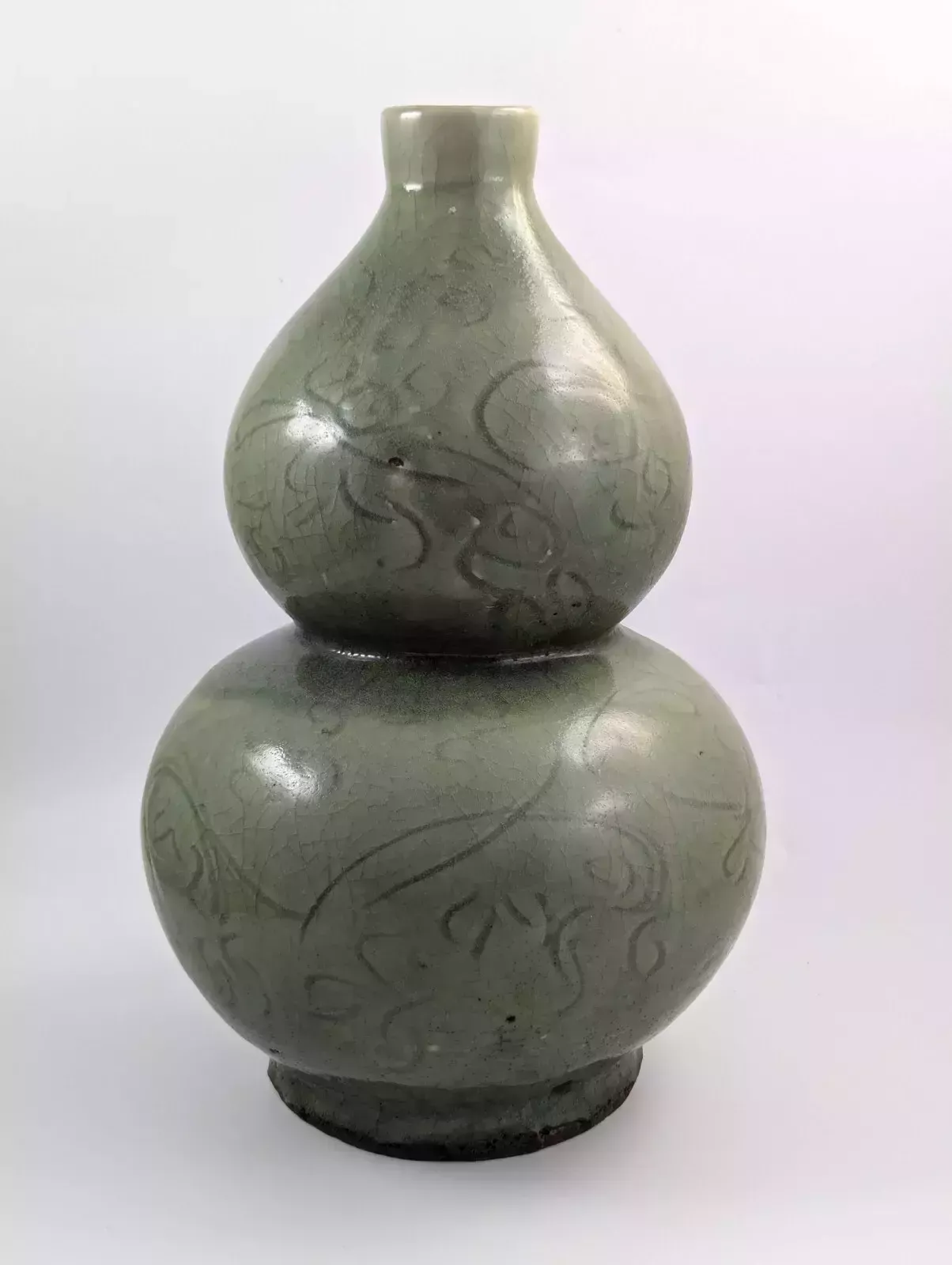 Chinese Longquan Earthenware Green Double Gourd Vase, Song Dynasty. photo for sale