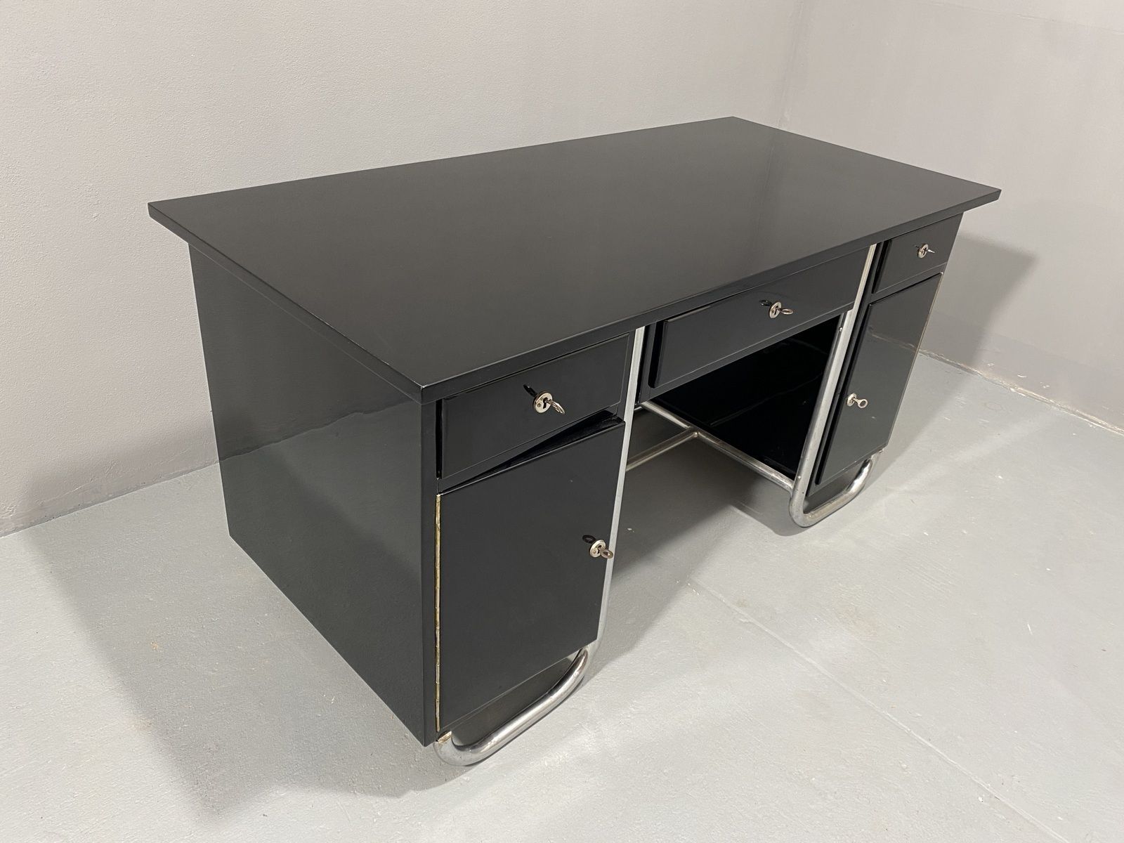 Czechoslovak Modernist Chrome And Wood Writing Desk, 1950´S, Europe photo Furniture