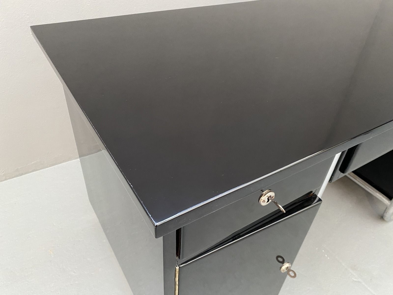 Czechoslovak Modernist Chrome And Wood Writing Desk, 1950´S, Europe photo vintage