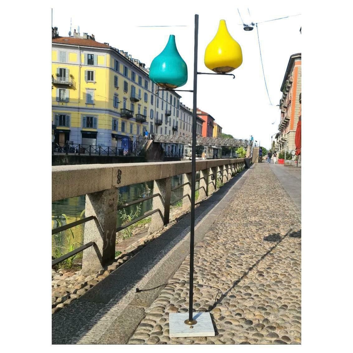 Stilnovo Floor Lamp Brass Glass Marble Iron 1950s Italy