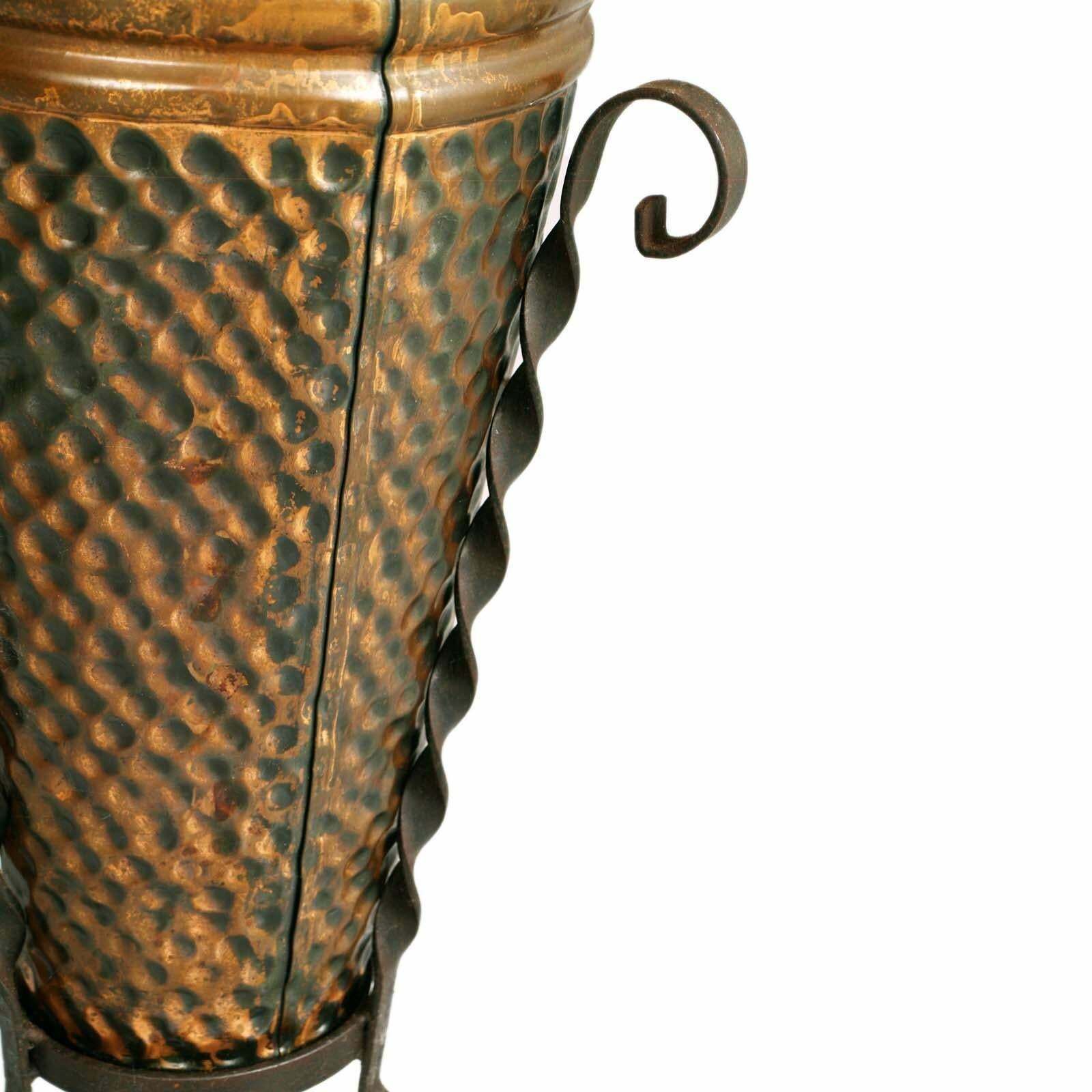 1940s Hand Embossed Umbrella Stand In Burnished Brass And Wrought Iron, 1940s photo for sale