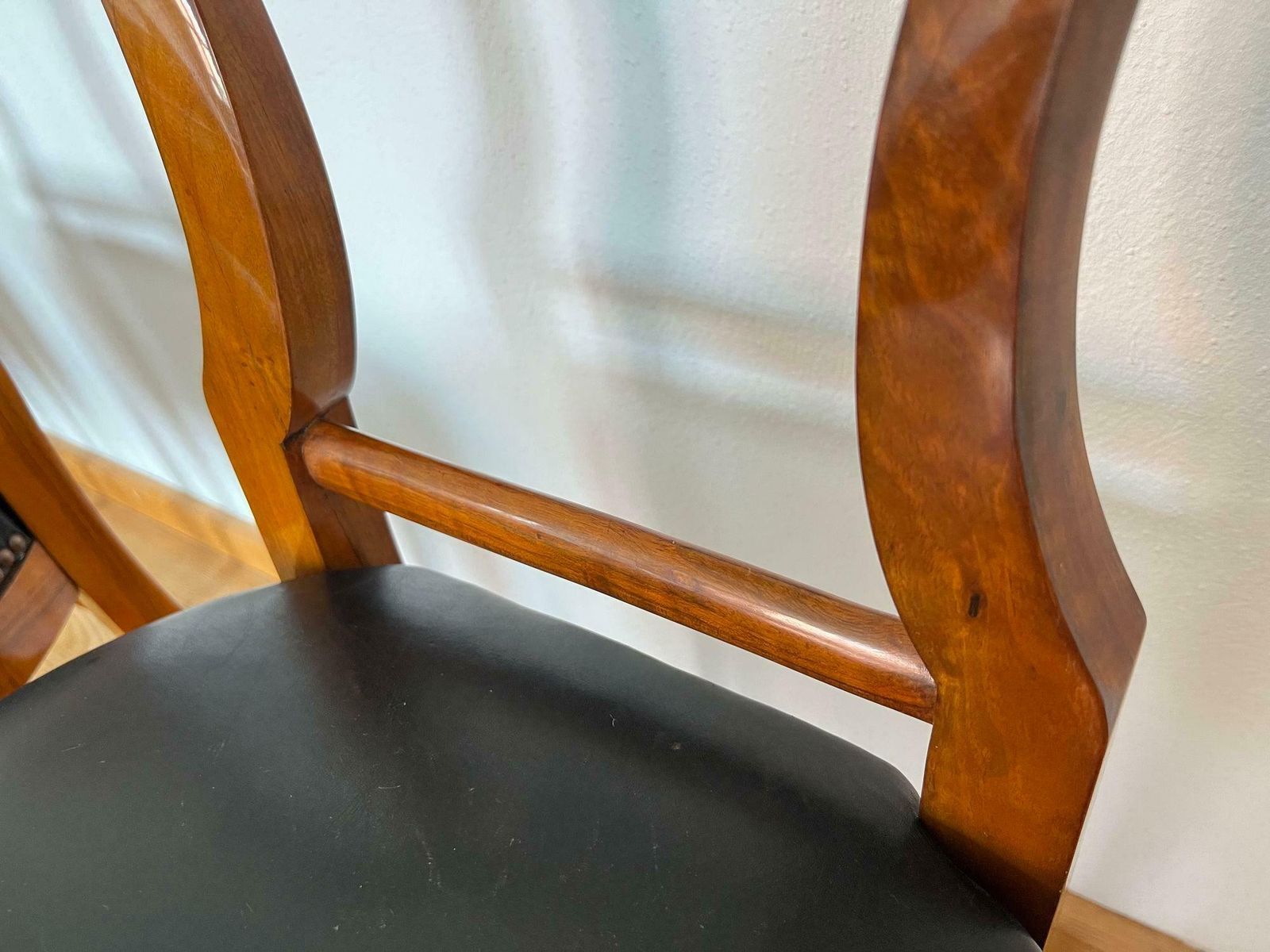 Biedermeier Shovel Chair, Walnut Veneer, Black Leather, Austria Circa 1820 photo vinterior