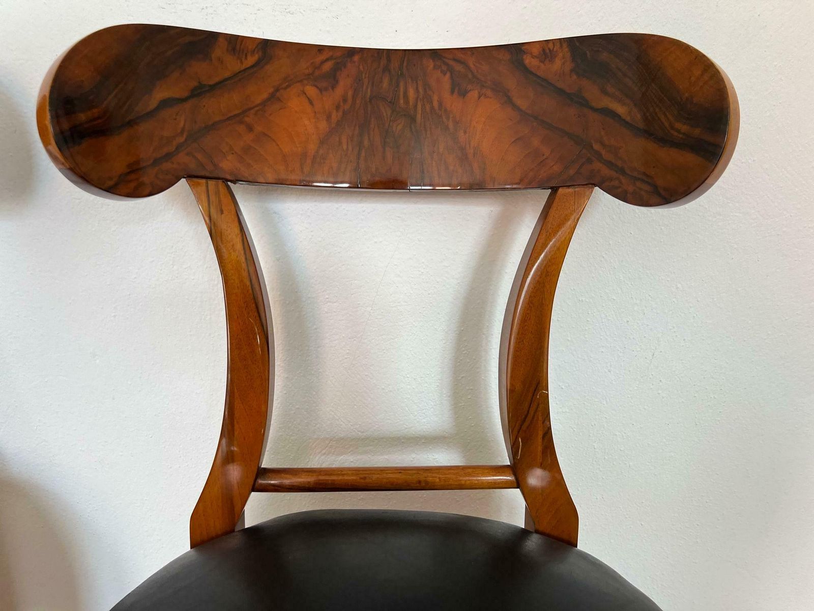 Pair Of Biedermeier Shovel Chairs, Walnut, Black Leather, Austria Circa 1820 photo vintage