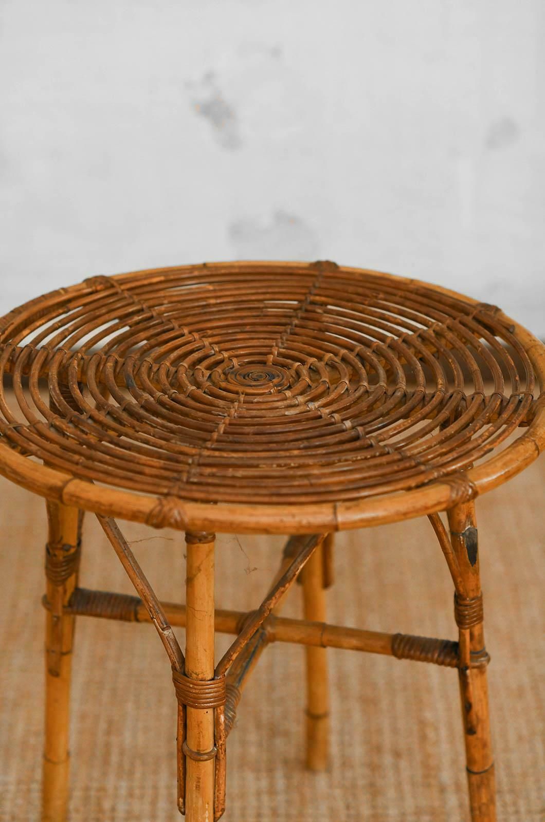 Set Of Bamboo Cane Cart And Circular Side Table, 1960s photo buy
