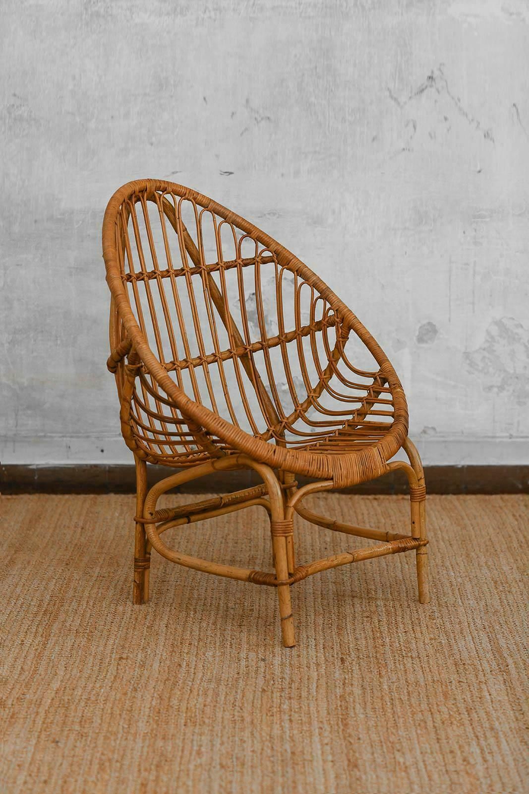Pair Of Pod Chairs In Bamboo, Italy 1970 photo for sale