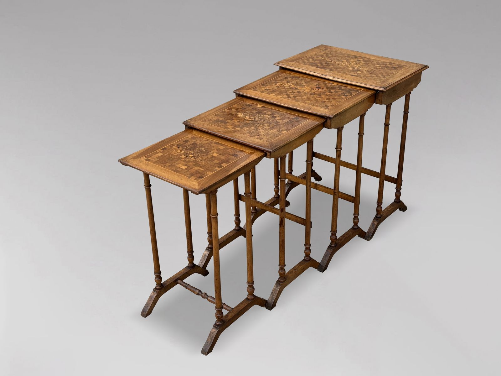 Antique French Walnut Parquetry & Floral Inlay Nest Of Four Tables photo 1200.0