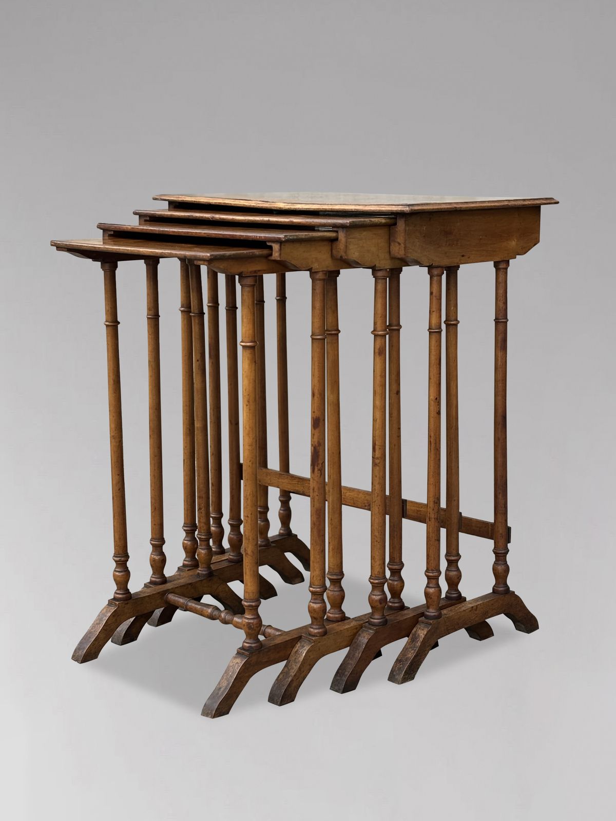 Antique French Walnut Parquetry & Floral Inlay Nest Of Four Tables photo buy