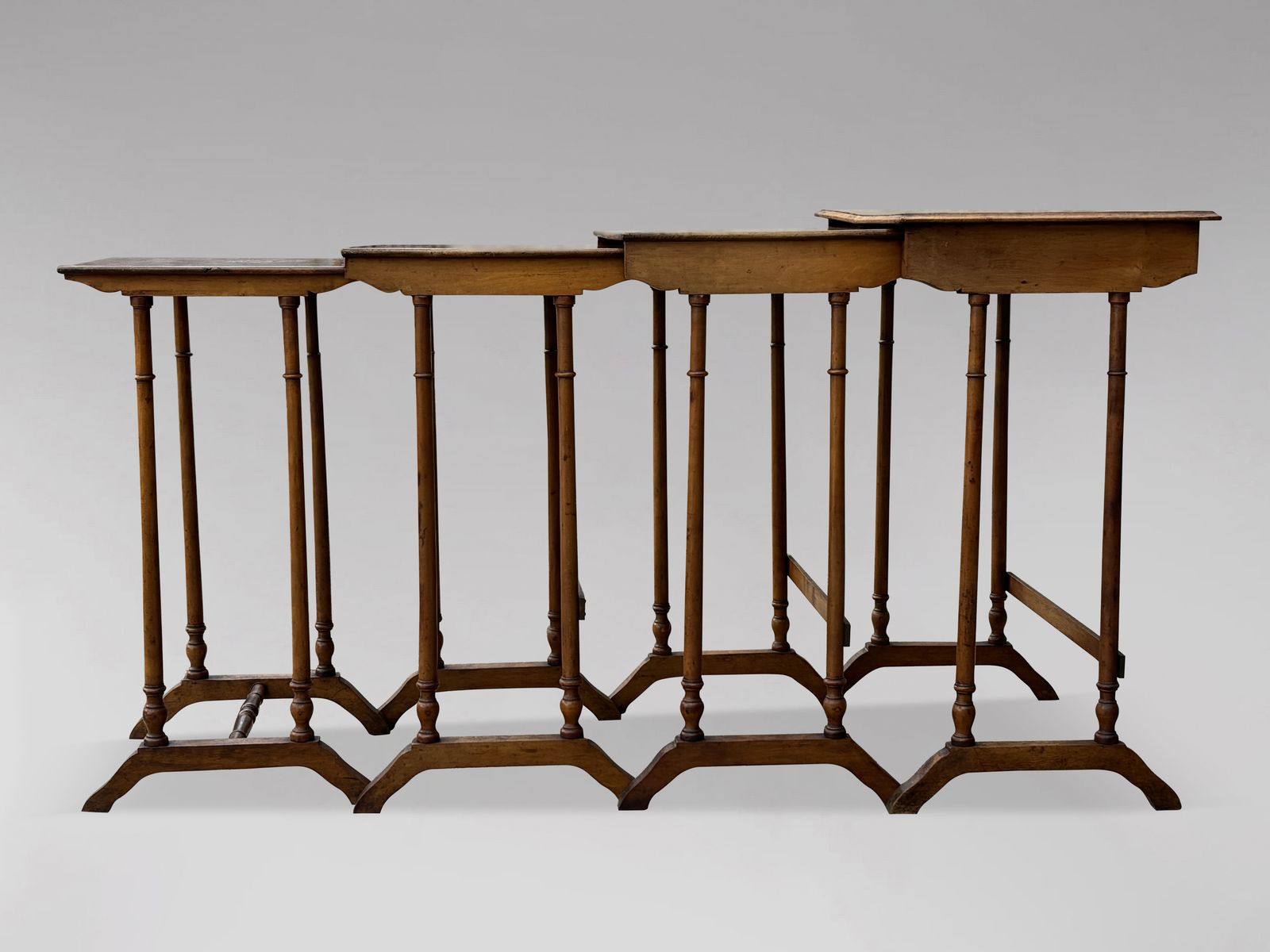 Antique French Walnut Parquetry & Floral Inlay Nest Of Four Tables photo vintage