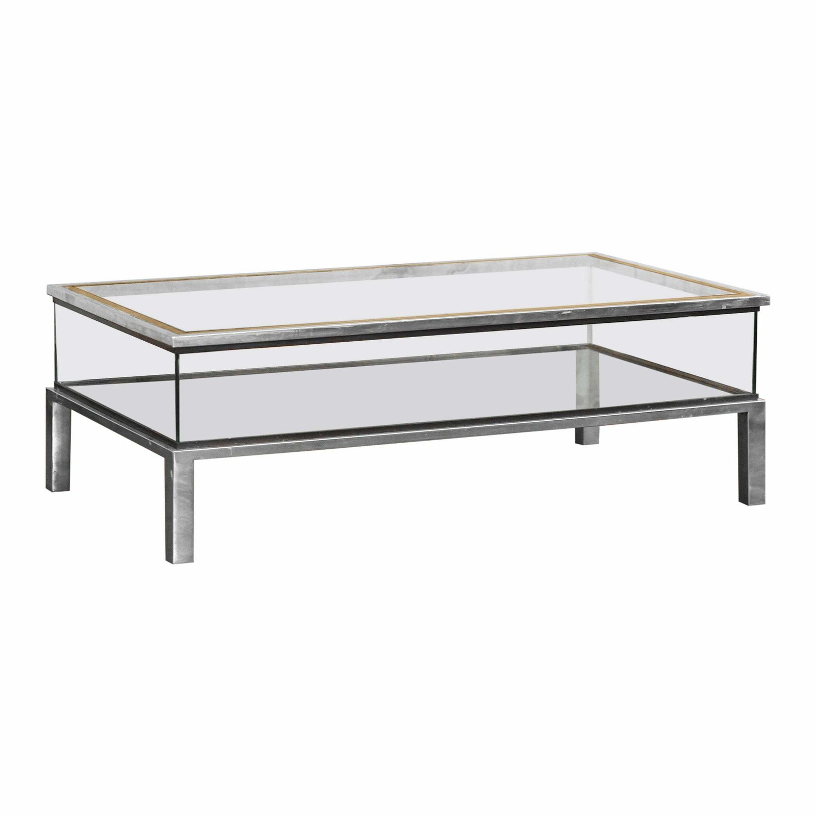 Sliding Top Table With Shelf And Brass Frame, In The Style Of Maison Jansen, 70s