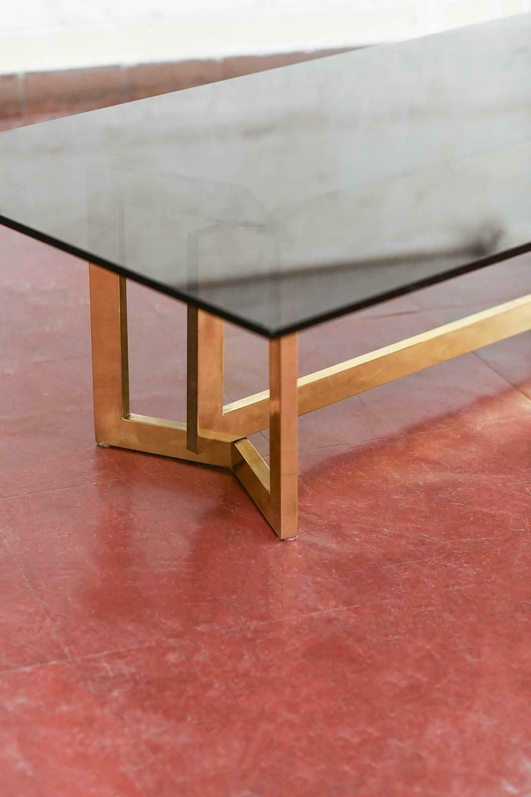 Coffee Table In Brass And Smoked Glass, 1970s In The Style Of Romeo Rega photo 1444.0