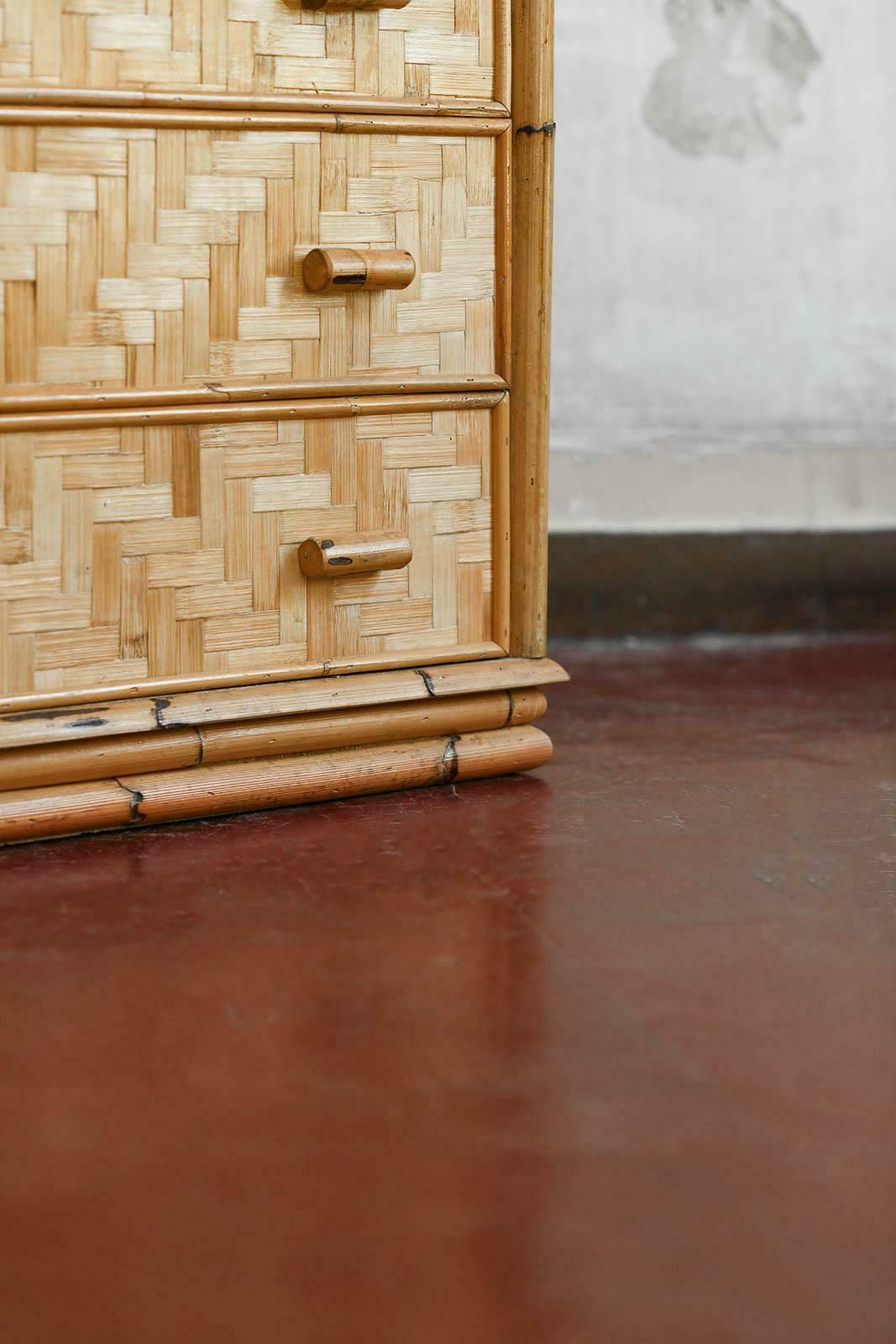 Chest Of Drawers In Bamboo And Pressed Bamboo, Italy 1980 photo vintage