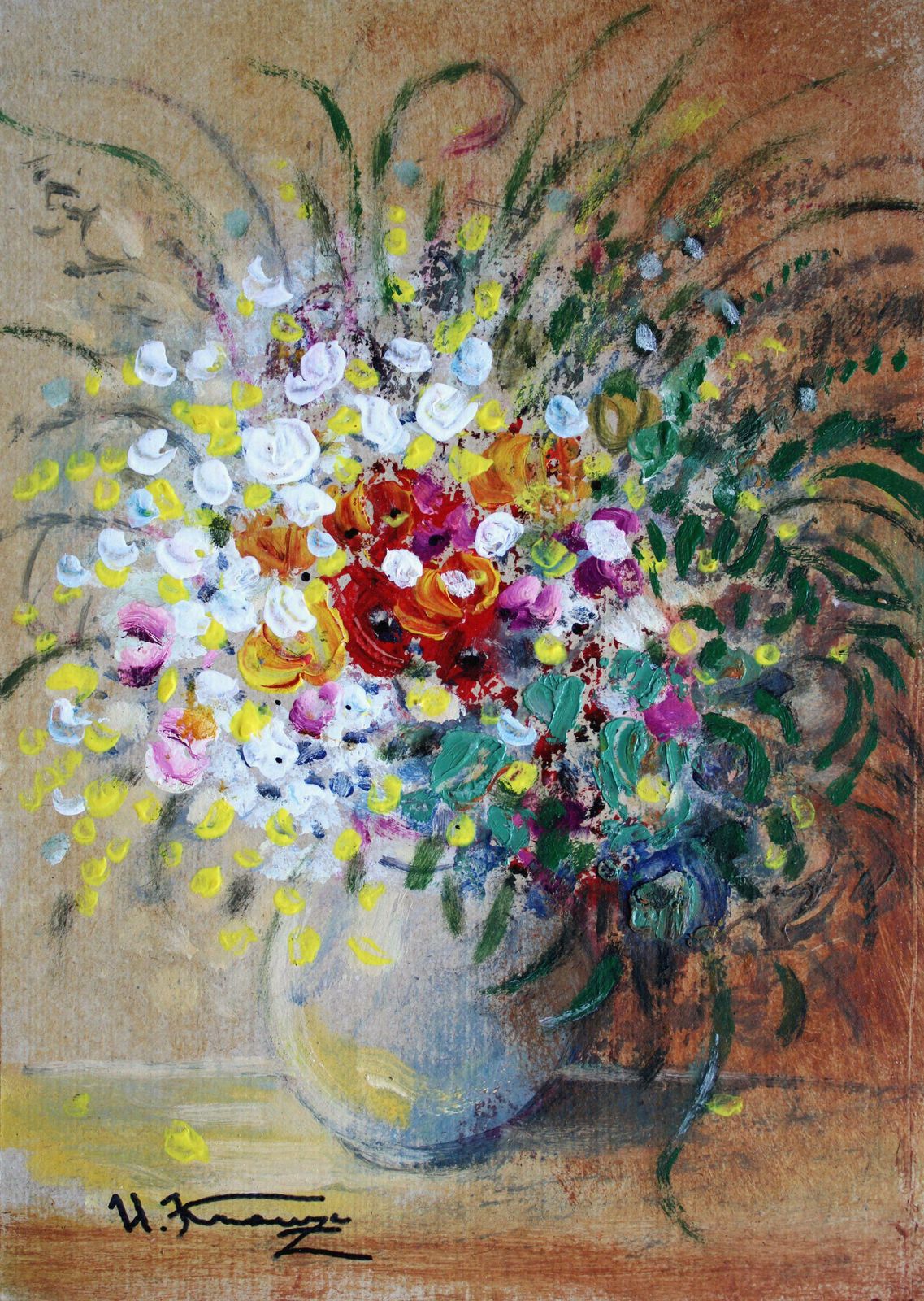 Uldis Krauzecomposition With White Flowers. 2023, Cardboard, Mixed Media, 31. 5 X 22 Cm2023
