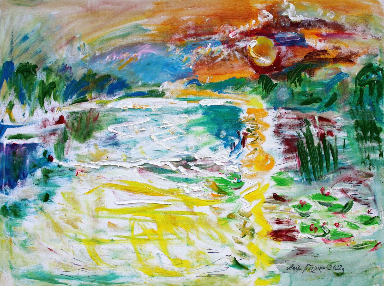 Maija Berzina Sunset By The Dunava. 2022, Canvas, Original Technique, 60x80 Cm2022