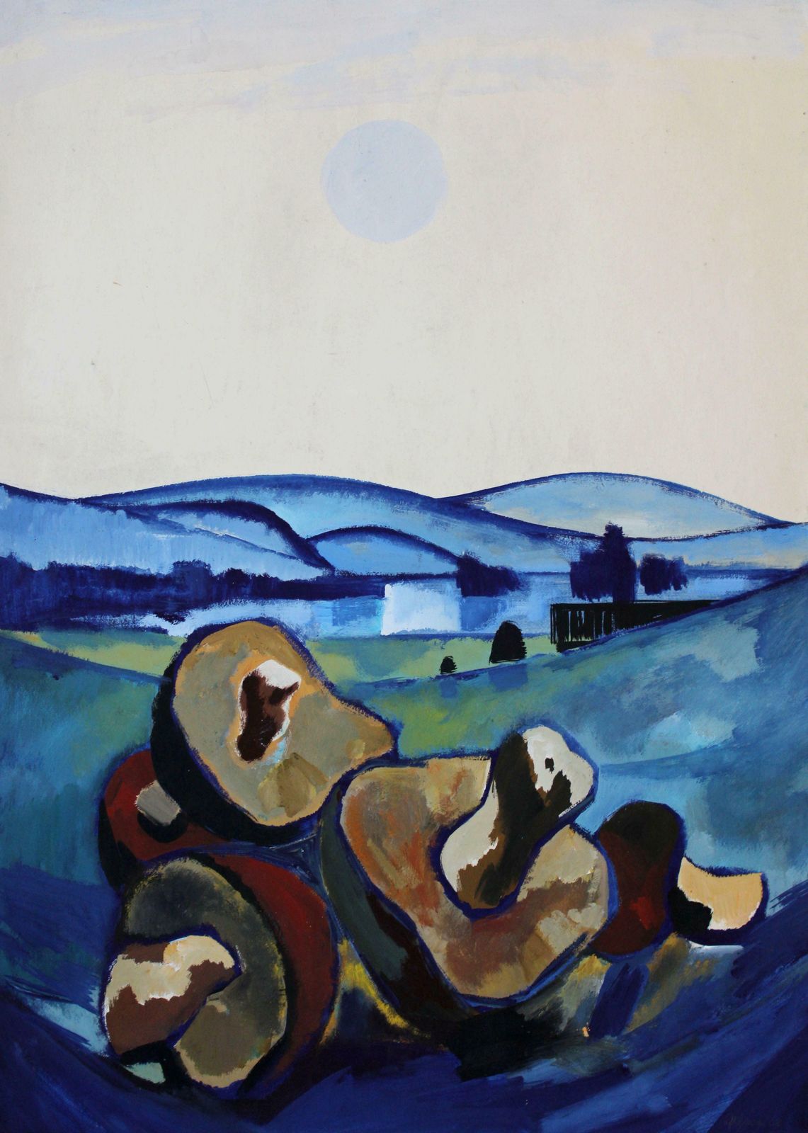 Gunars Klavamushrooms And Mountains. 1968, Paper, Gouache, 83, 5 X 59, 5 Cm1968