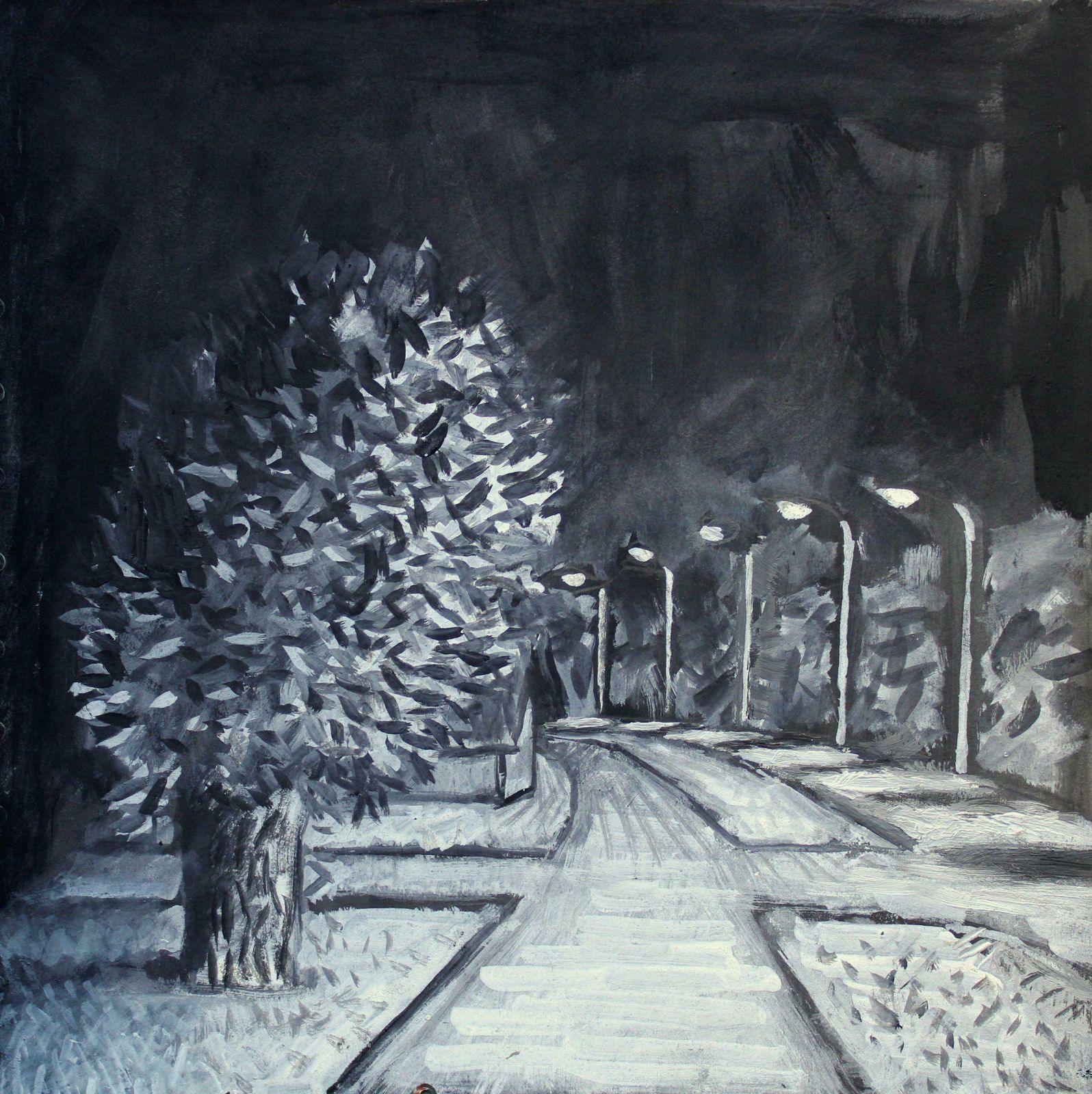 Ansis Butnorroad At Night. 2021, Gouache, Paper, 25x25 Cm2021