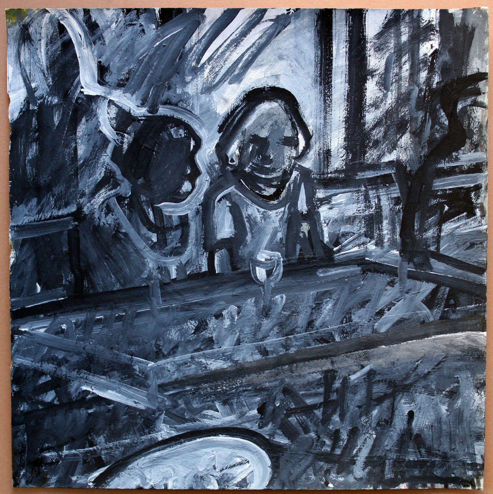 Ansis Butnortwo In The Bar. 2023, Gouache, Paper, 25 X 25 Cm2023 photo furniture
