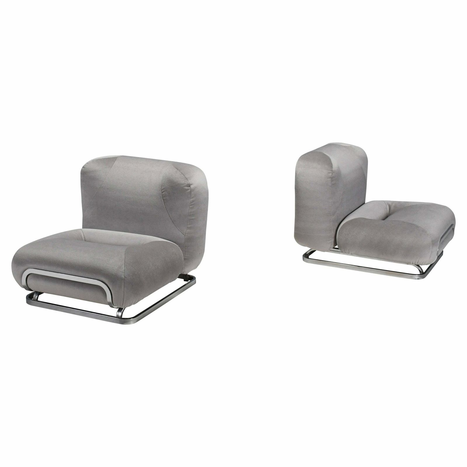 Beautiful Grey Mohair And Chrome Lounge Chairs Made In Italy In The 1970s