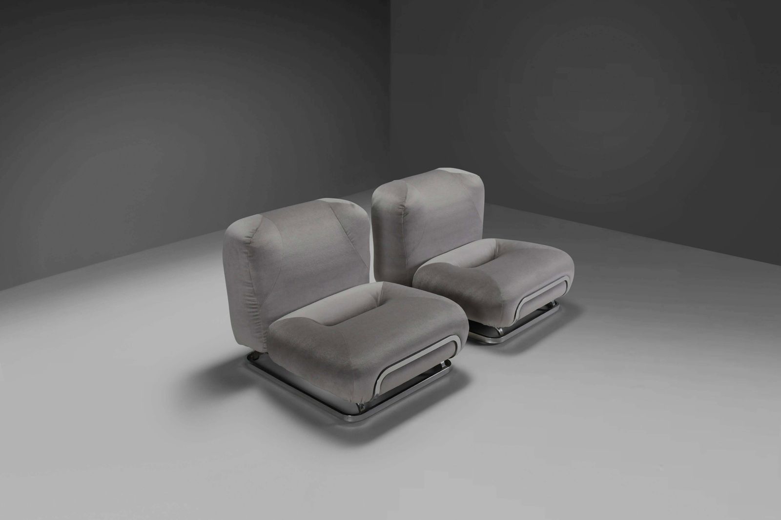 Beautiful Grey Mohair And Chrome Lounge Chairs Made In Italy In The 1970s photo for sale