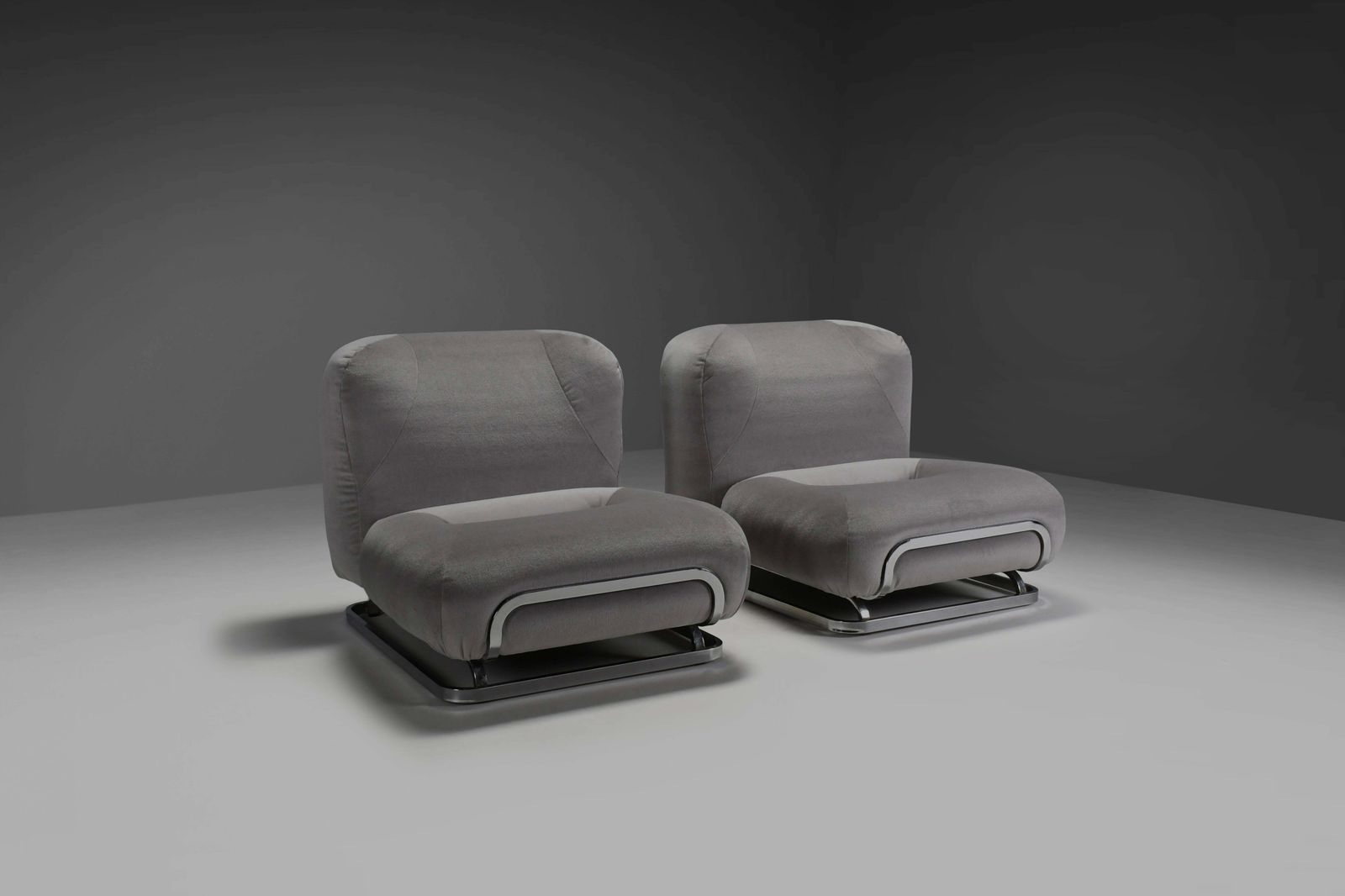 Beautiful Grey Mohair And Chrome Lounge Chairs Made In Italy In The 1970s photo buy