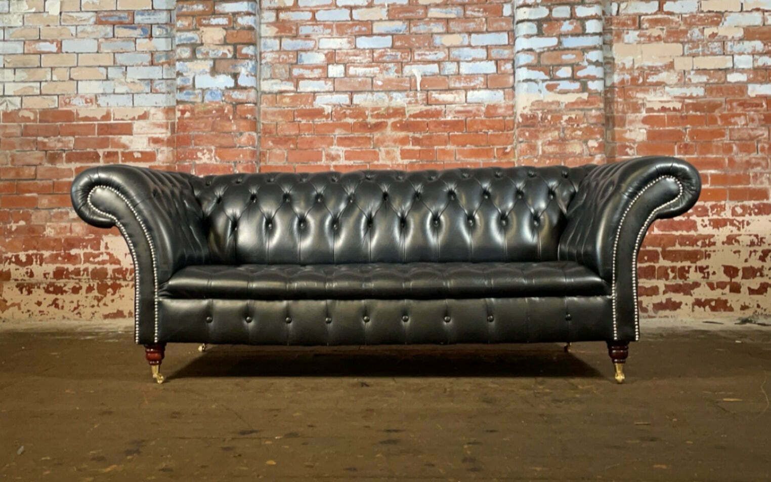 Ex Display Cliveden 3 Seater In Premium Black Leather