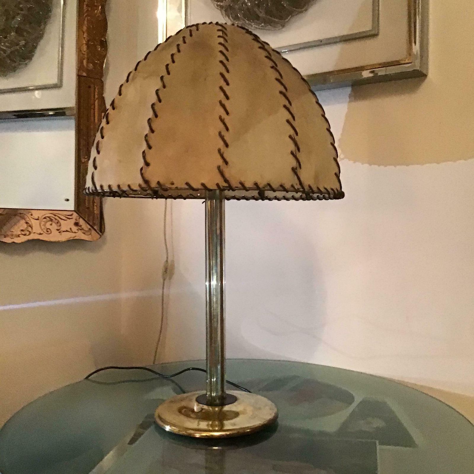 Fontana Arte Max Ingrand Table Lamp Brass Glass Wood Lampshade 1940 Italy photo 10313.0