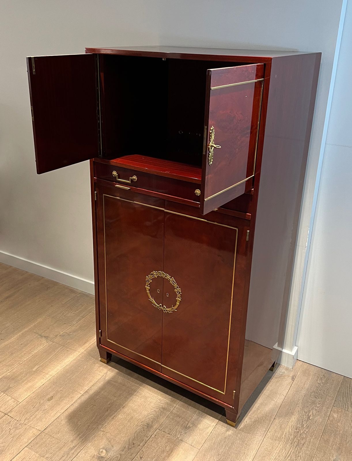 Empire Style Secretary Cabinet In Flamed Mahogany In The Style Of Aldo Tura photo vinterior