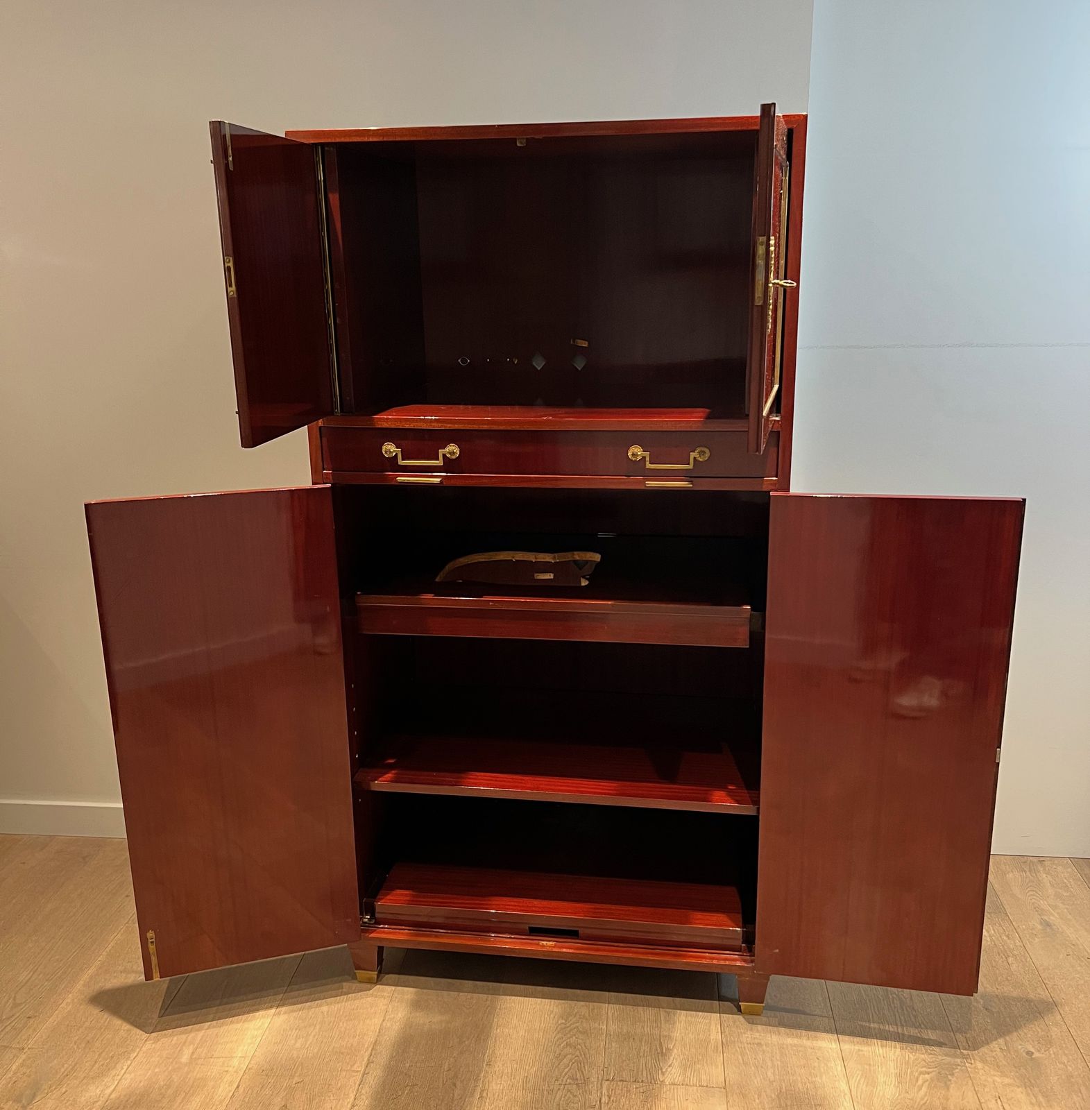 Empire Style Secretary Cabinet In Flamed Mahogany In The Style Of Aldo Tura photo vintage