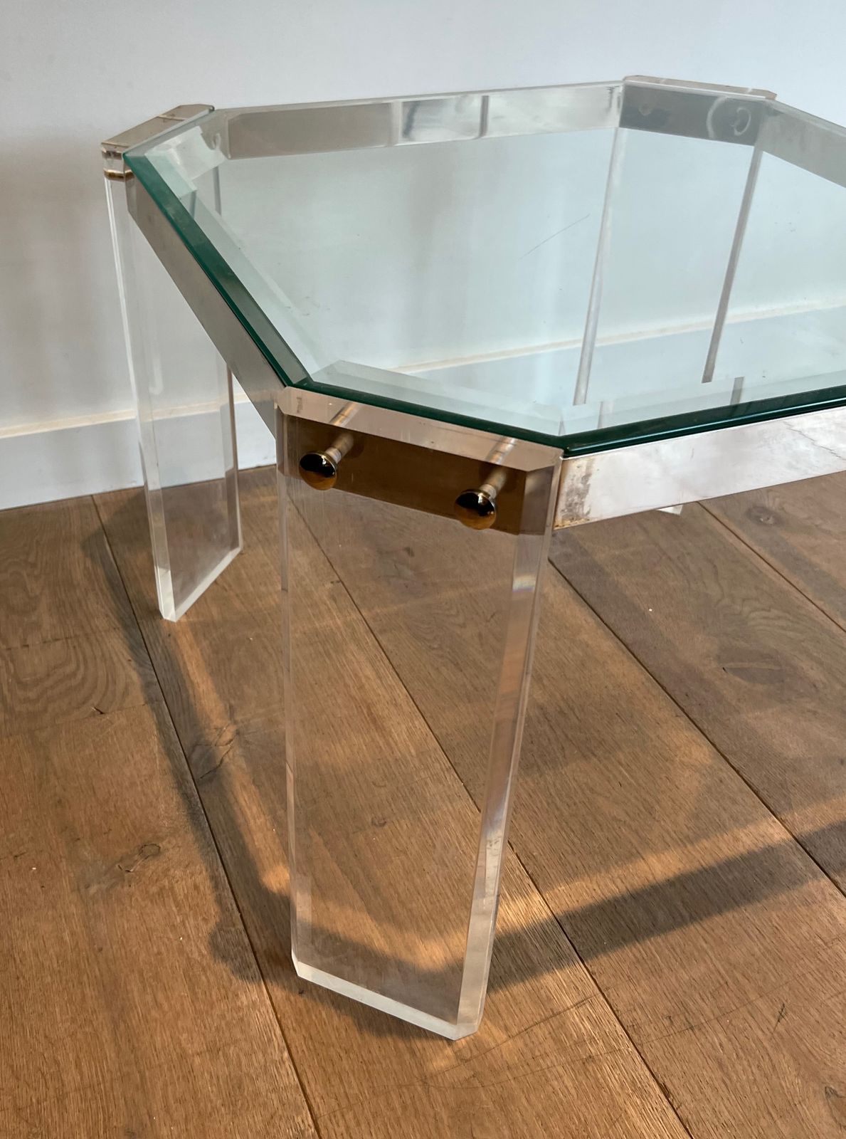 Pair Of Octagonal Plexiglass And Chrome Sofa End Tables From Maison Jansen photo 1850.0