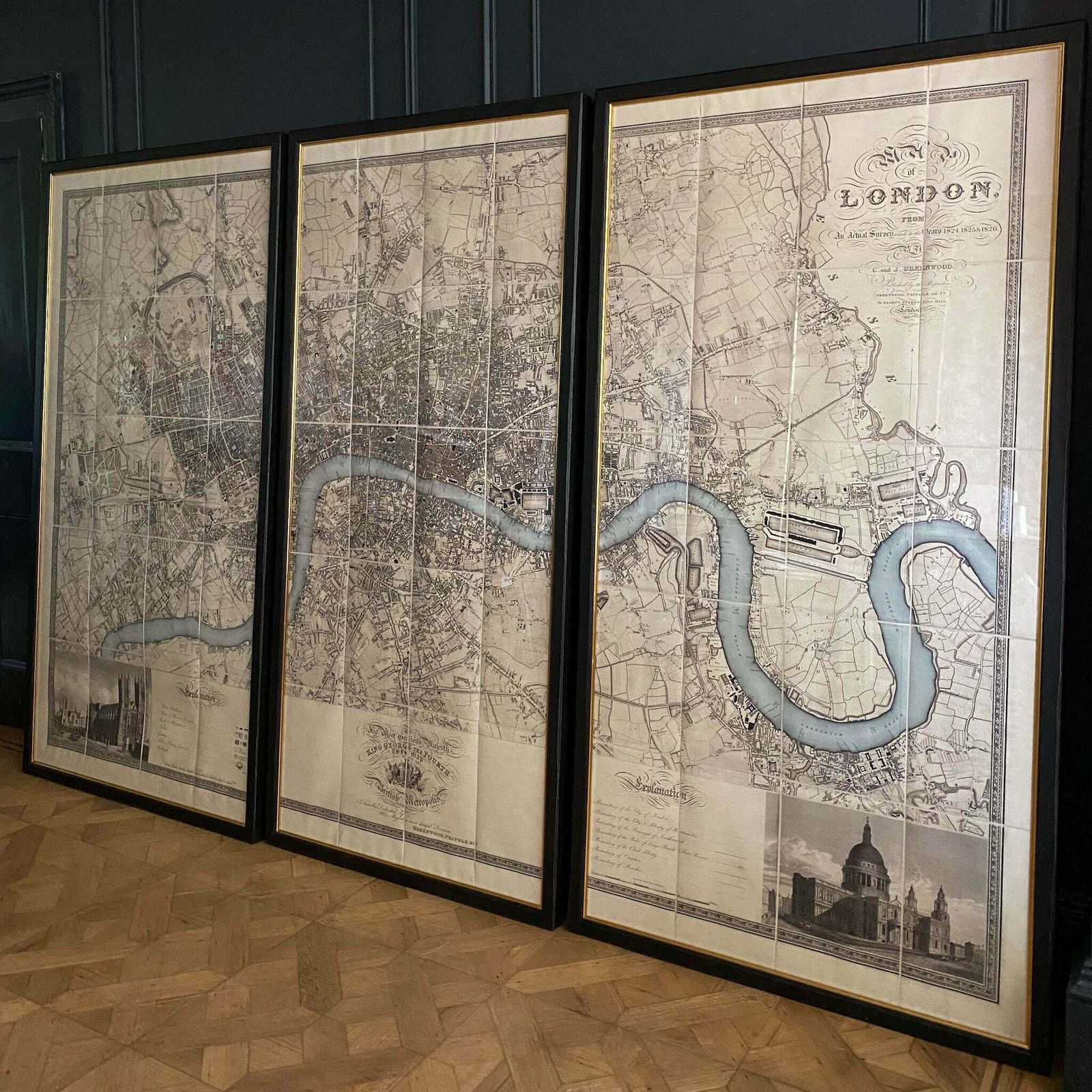 Greenwood's Map Of London (Triptych) Circa 1827 photo for sale