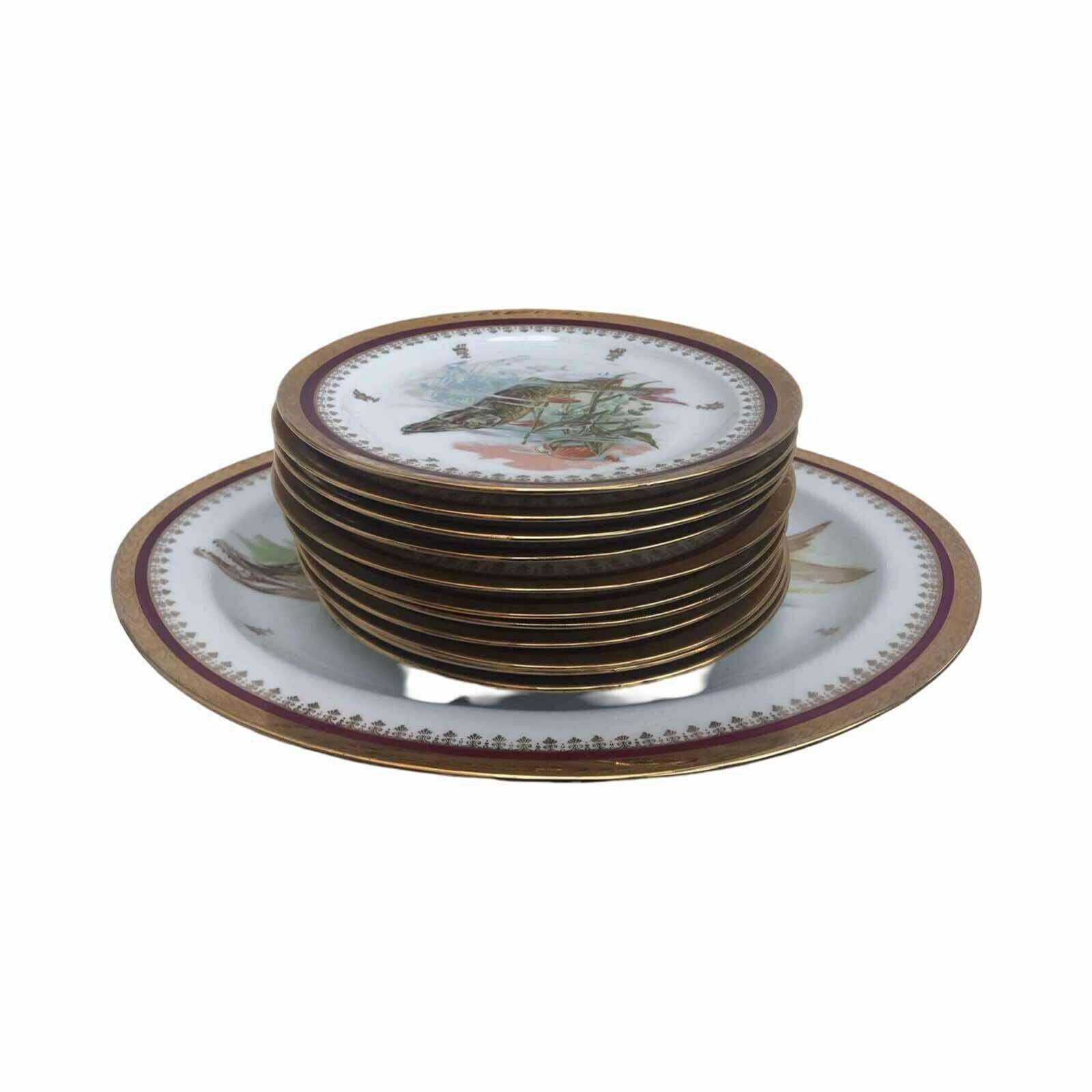 Dinnerware Porcelaine Limoges Set Fish Entrée Service Set 10 Plates And 1 Oval Serving Plate Made Of Limoges Porcelain Seafood Dinner Plates photo Home Decor