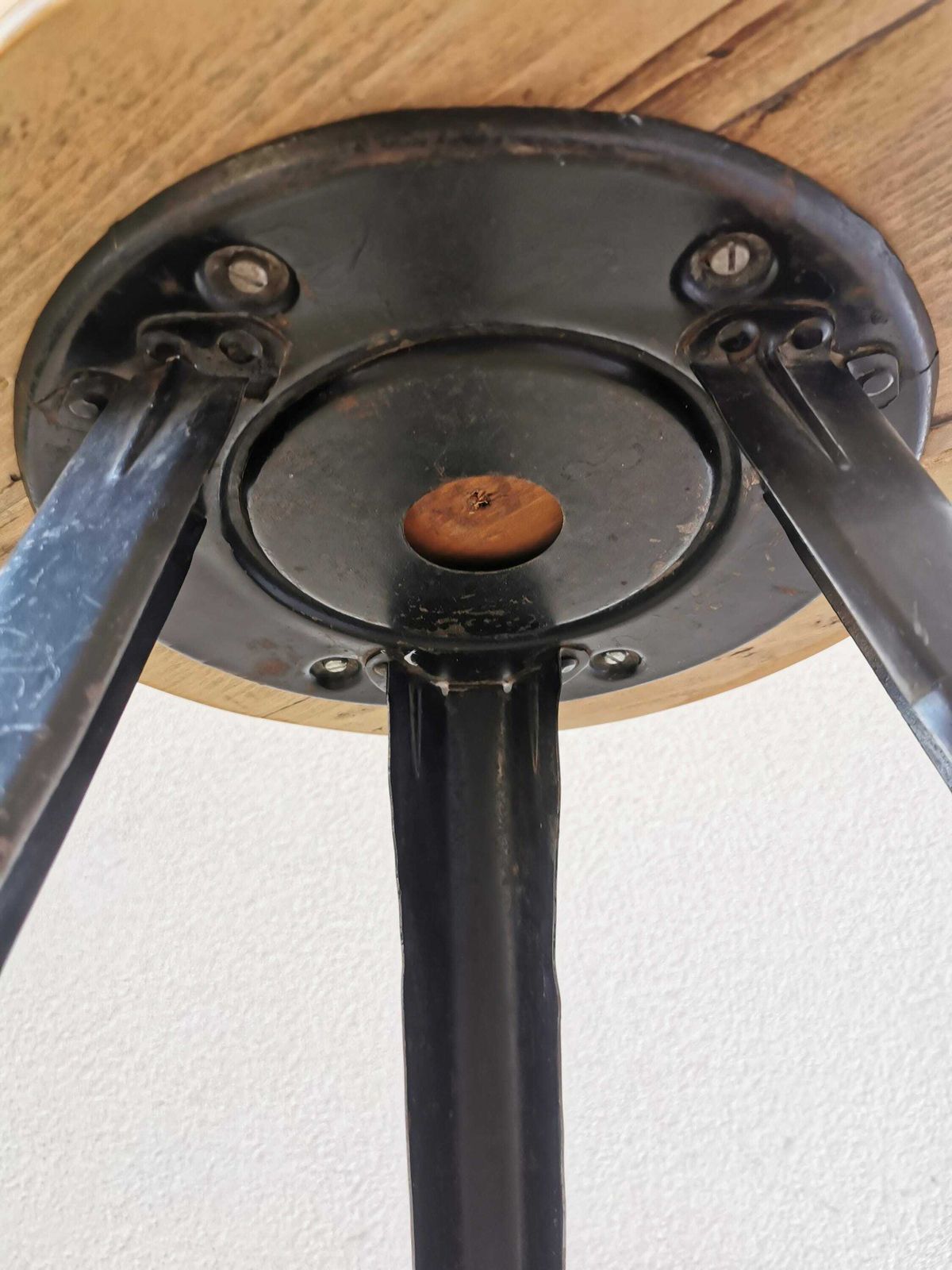 Rare Vintage Higher Rowac Era Style Industrial Bar Stool / 1970s / Metal Base And Wooden Seat / Mid Century Bistro Pub Chair / Retro German photo furniture