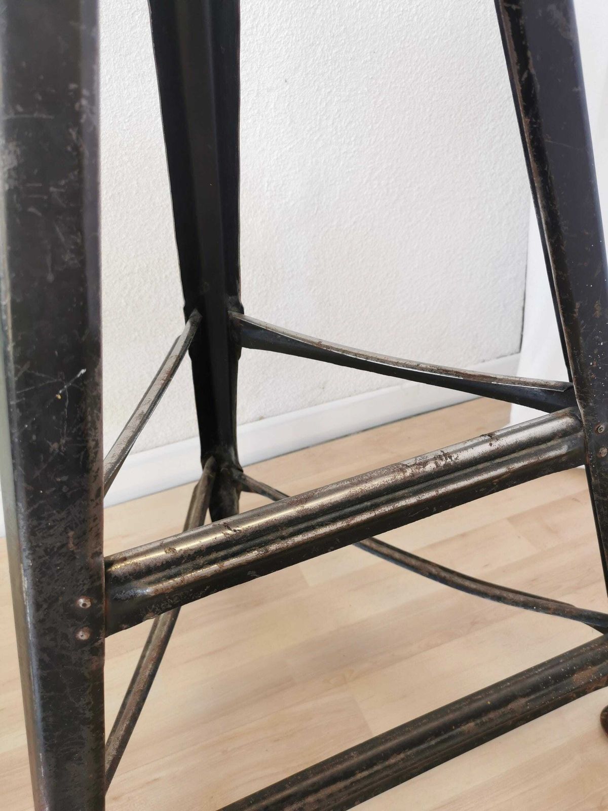 Rare Vintage Higher Rowac Era Style Industrial Bar Stool / 1970s / Metal Base And Wooden Seat / Mid Century Bistro Pub Chair / Retro German photo vintage