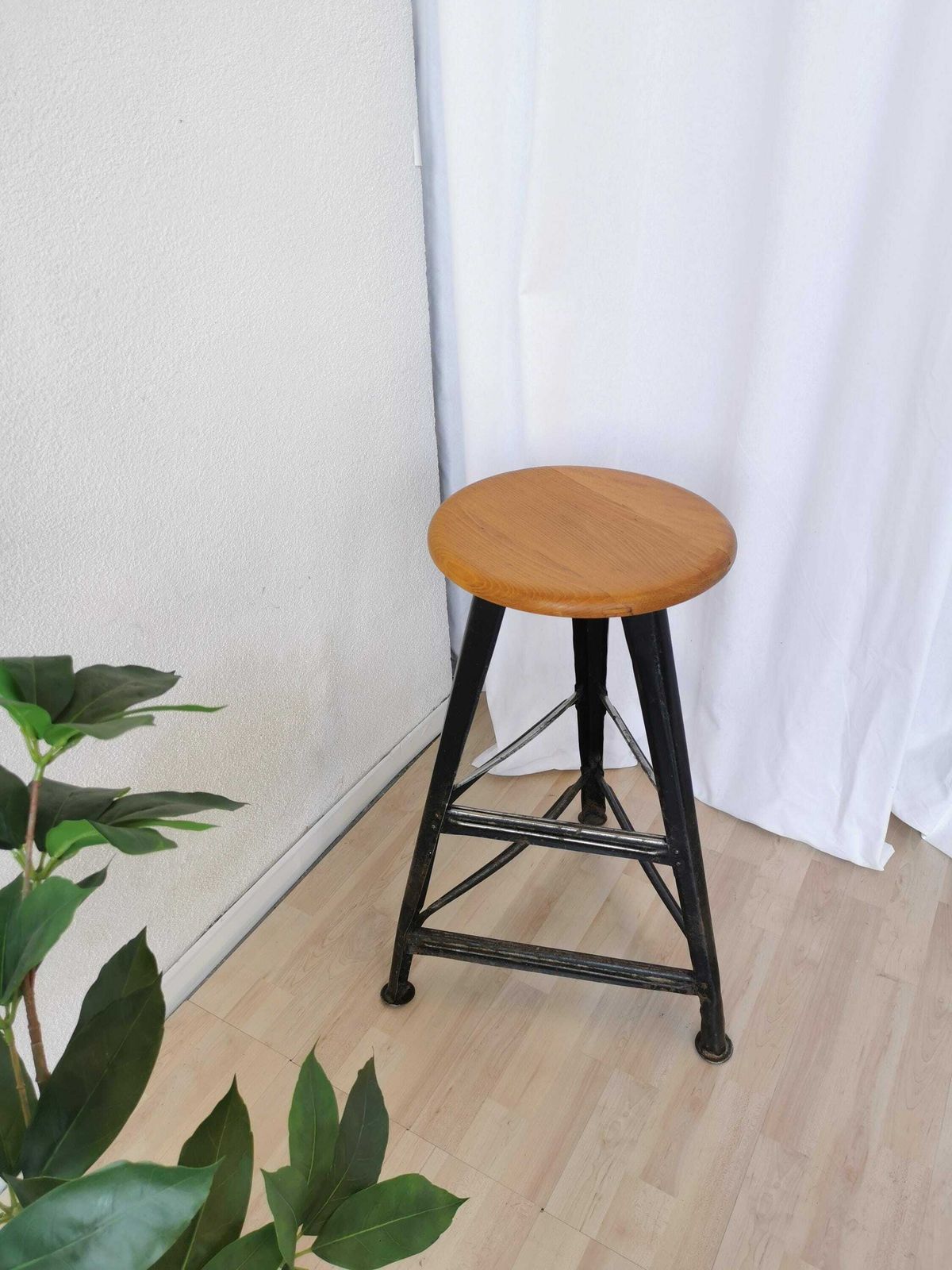 photo for sale Rare Vintage Higher Rowac Era Style Industrial Bar Stool / 1970s / Metal Base And Wooden Seat / Mid Century Bistro Pub Chair / Retro German