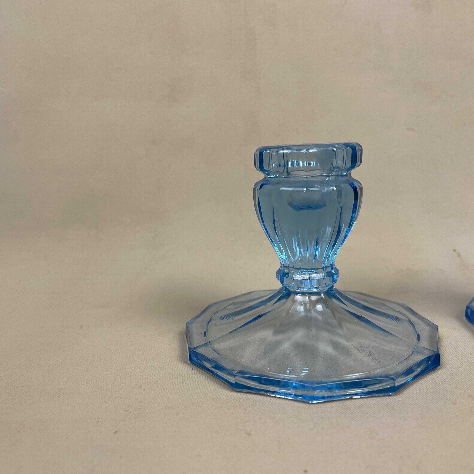 Vintage Pair Of Matching Blue Glass Candlestick Candle Stick Holder Lights Vintage Taper Dinner Candlesticks Chandelier Round Base Retro photo buy