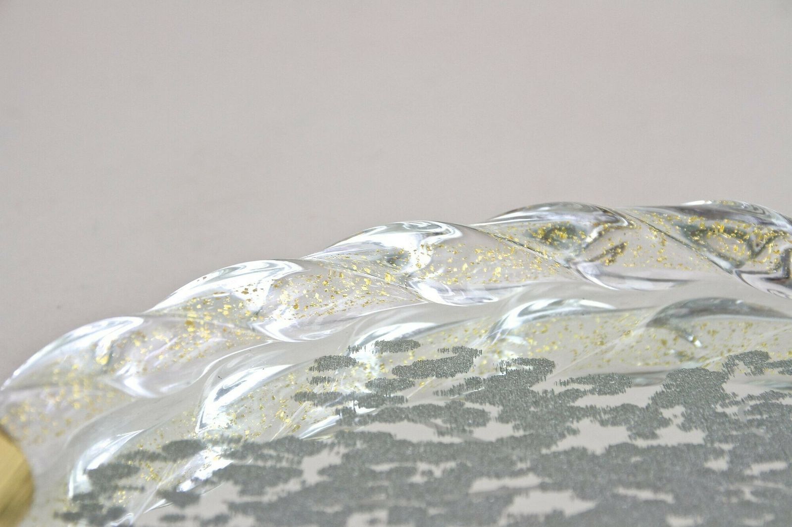 Venetian Murano Glass Tray With Engravings, 24k Gold Flakes, It Ca. 1960 photo 530.0