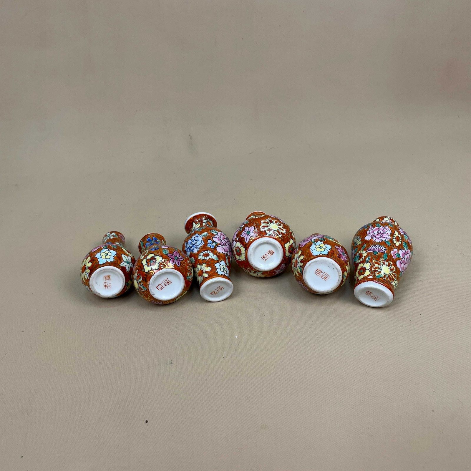 photo furniture Set Of 6 Miniature Oriental Chinese Ceramic Porcelain Handmade Vase Small Floral Decorative Pot Antique Asian Painted Flower Red