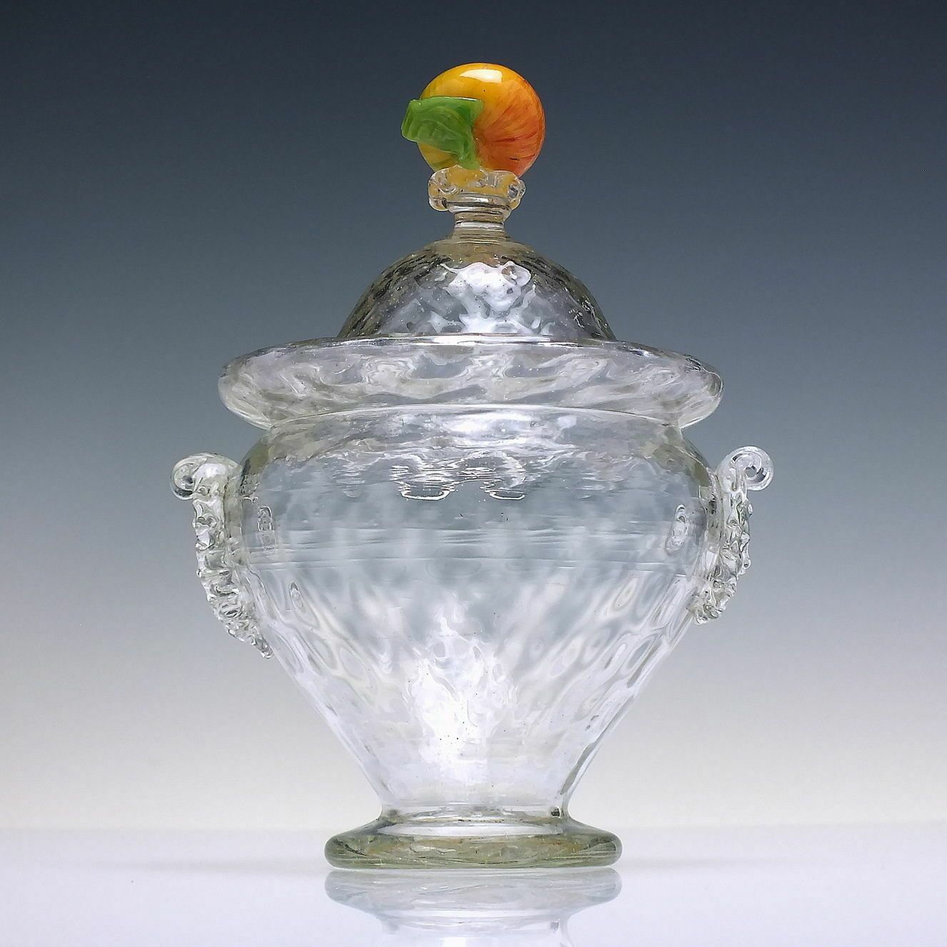 Antique Venetian Salviati Glass Bowl With Apple Finial Cover C1890 photo furniture