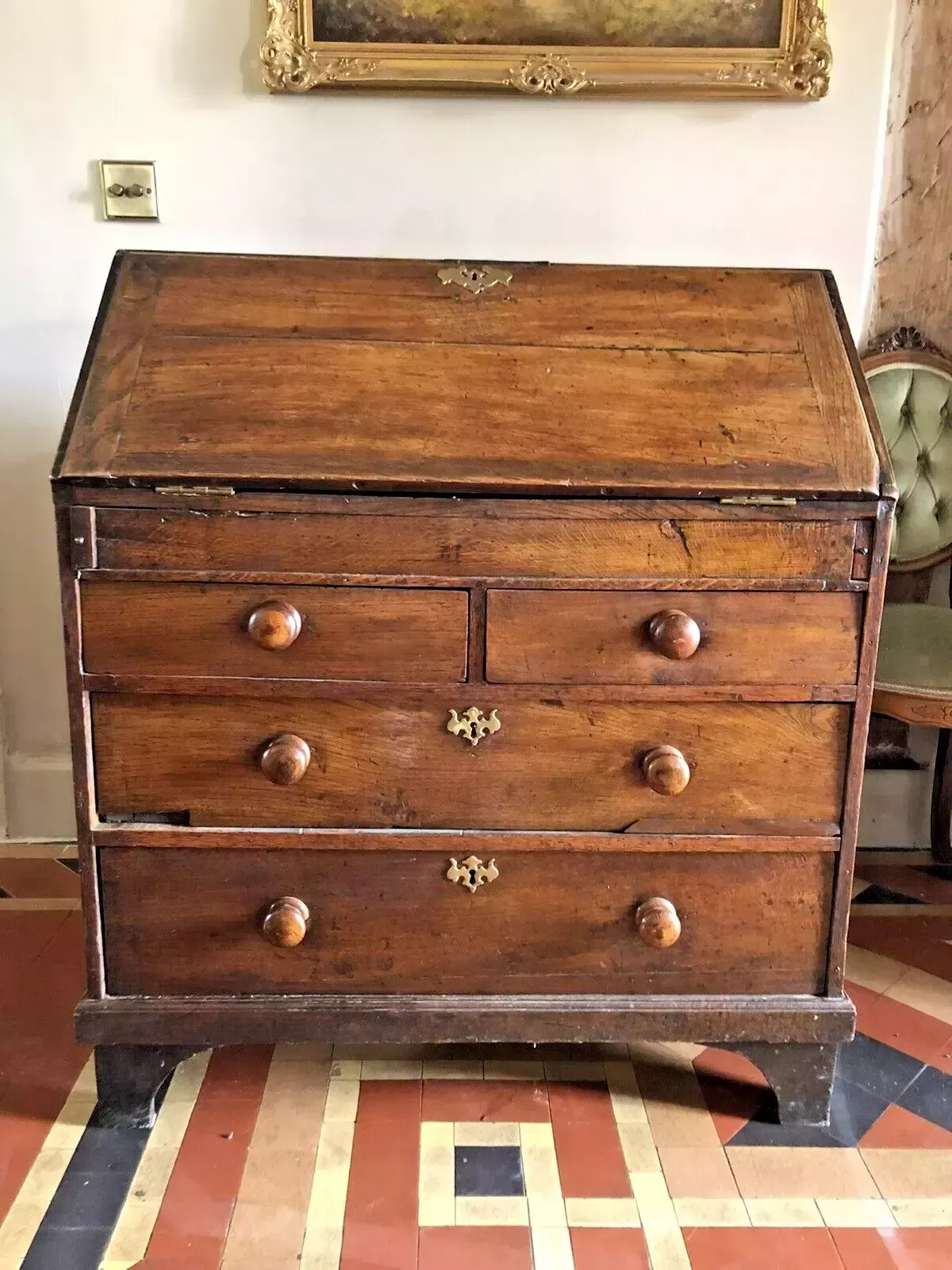 Handsome Antique Original English Oak Dwarf George Lll Georgian Chest Desk