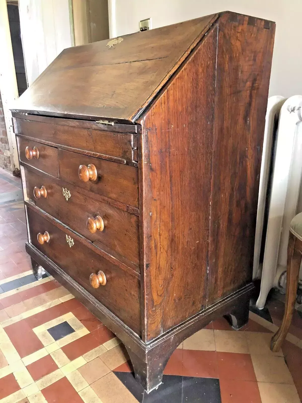 Handsome Antique Original English Oak Dwarf George Lll Georgian Chest Desk photo Furniture