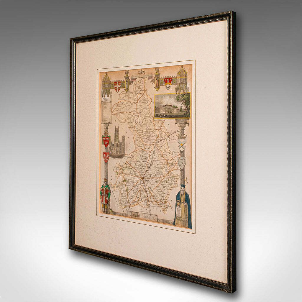 Antique Lithography Map, Cambridgeshire, English, Framed Cartography, Victorian photo for sale