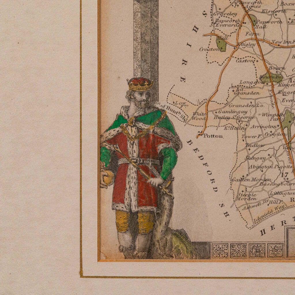 Antique Lithography Map, Cambridgeshire, English, Framed Cartography, Victorian photo vintage