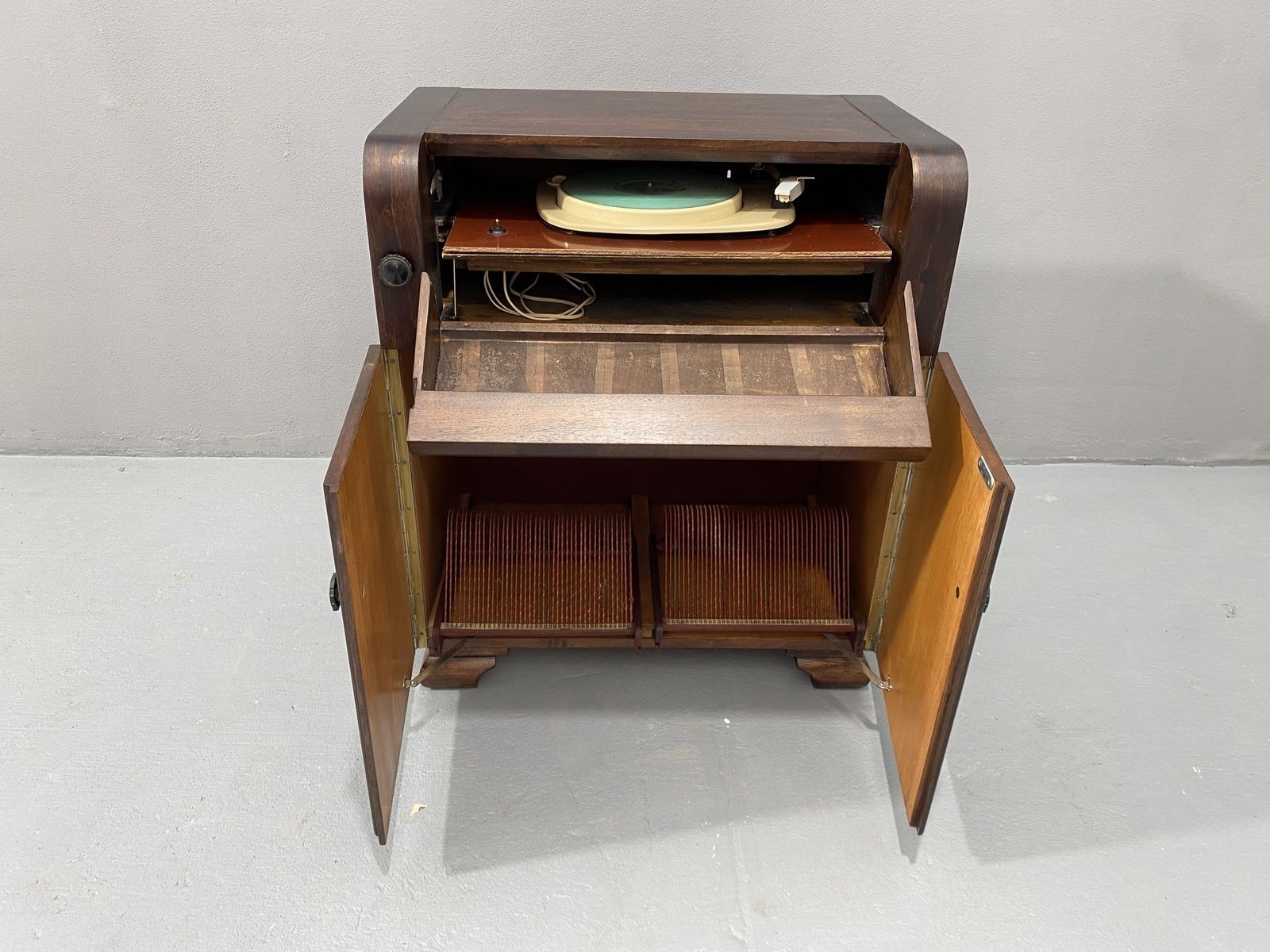 Fully Renovated Mid Century Cabinet With Build In Turntable, Germany, 1950´S photo vintage