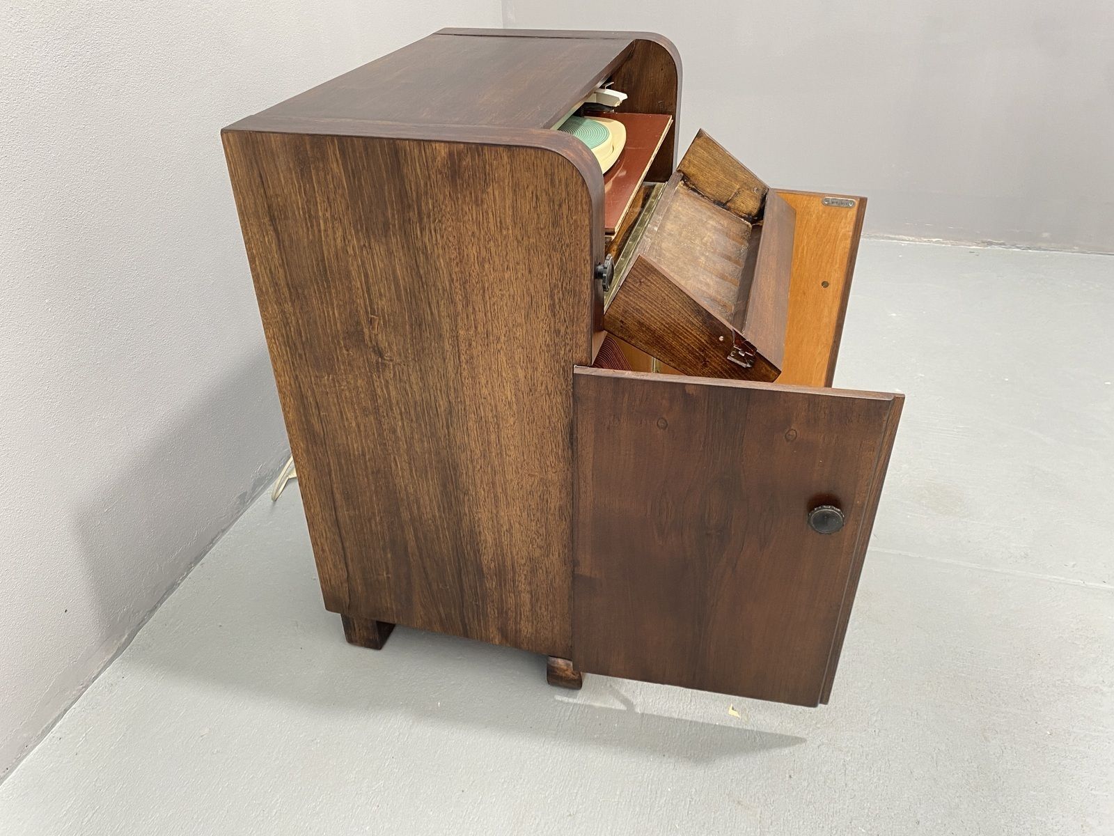 785.0 Fully Renovated Mid Century Cabinet With Build In Turntable, Germany, 1950´S photo