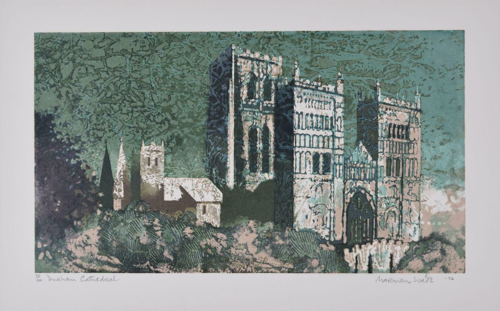 Norman Wade Durham Cathedral Silkscreen Print By Norman Wade 1972