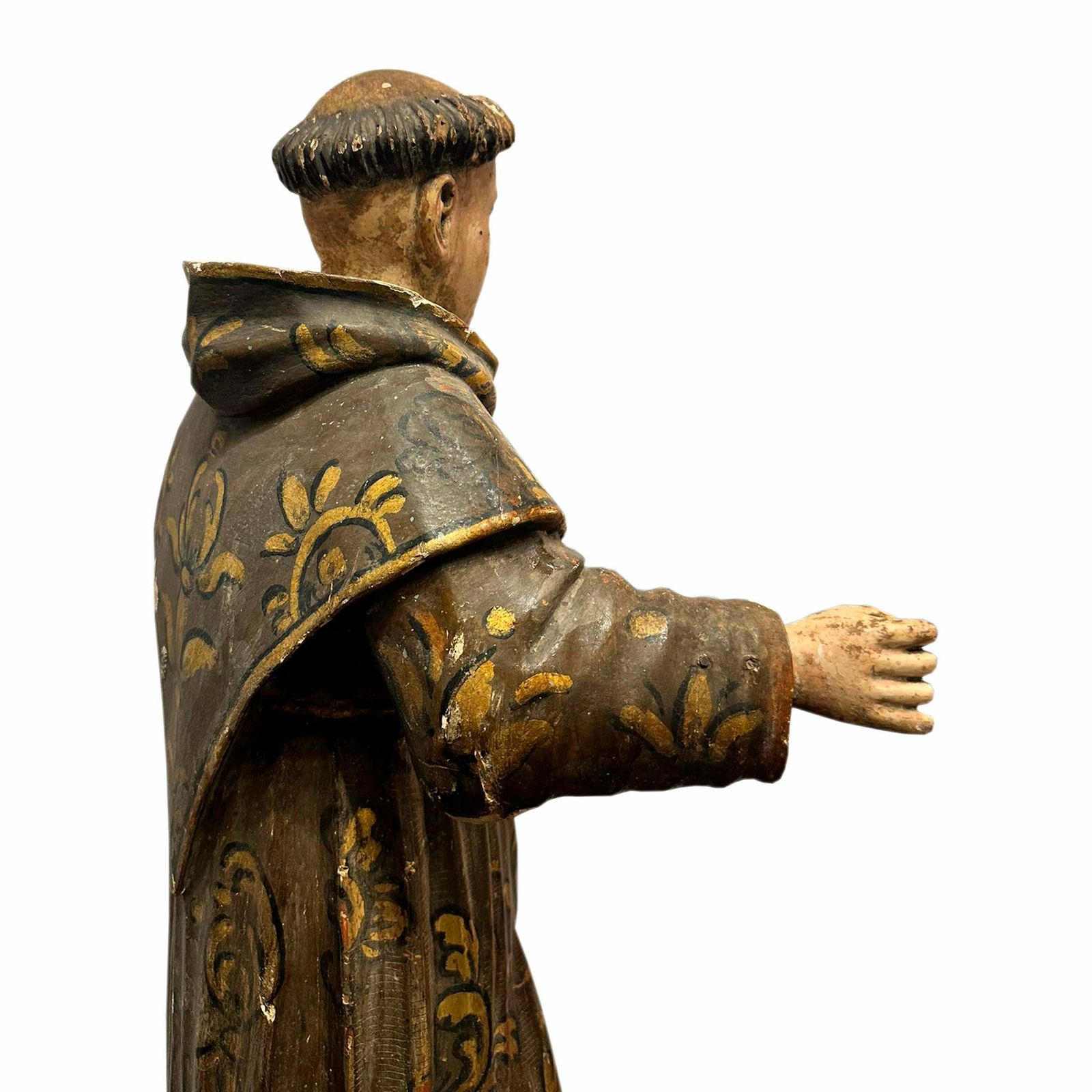 Hand Carved "Saint Francis" Wooden Sculpture, Spain, 17th Century. photo vintage