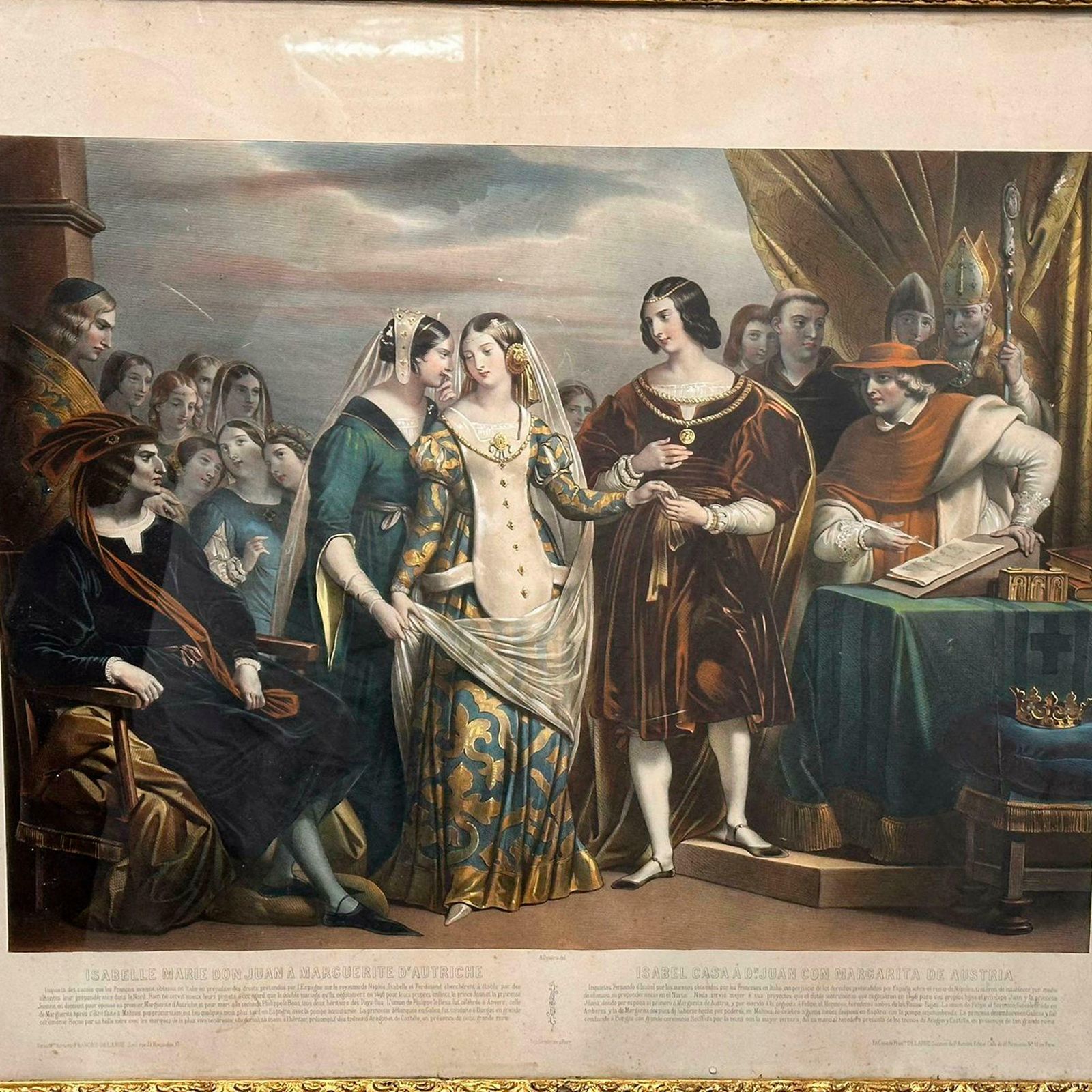 Colored Engraving Of Queen Isabella "The Catholic". Spain, 19th Century. photo for sale