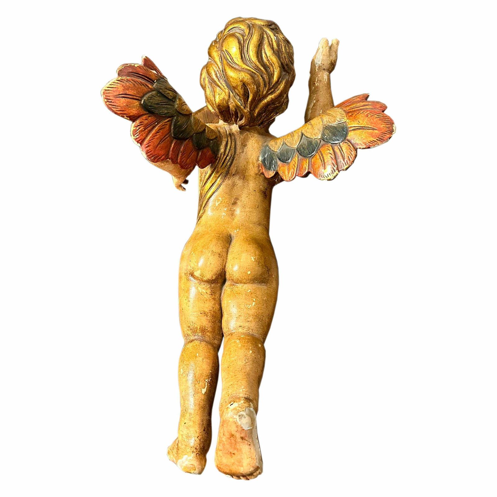 19th Century Wood Carved Angel Sculpture, Spain, 1800 photo Art