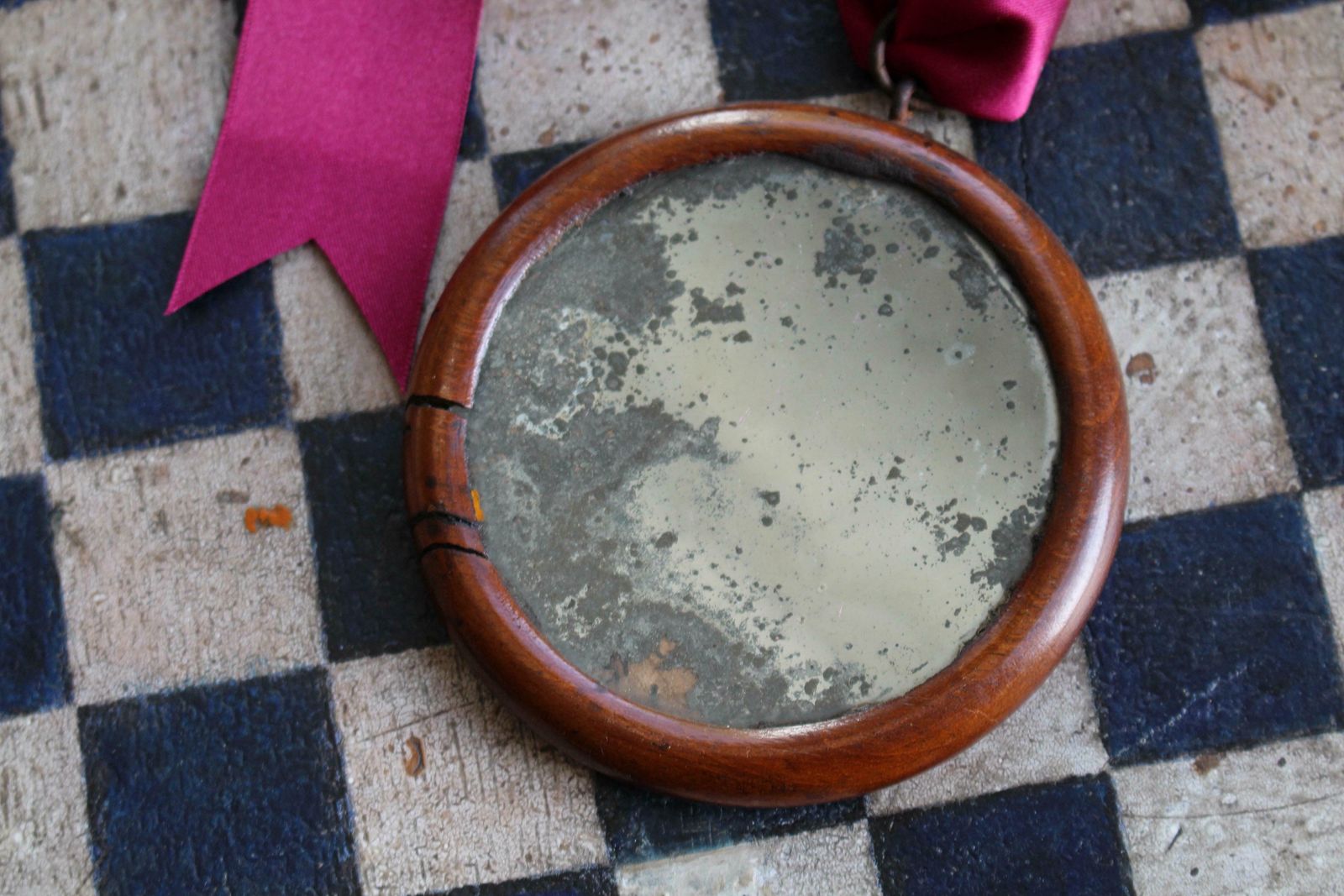 19th C Optical Antique Ruby Red Sorcerers Mirror Curio Unusual Distortion Convex photo vinterior
